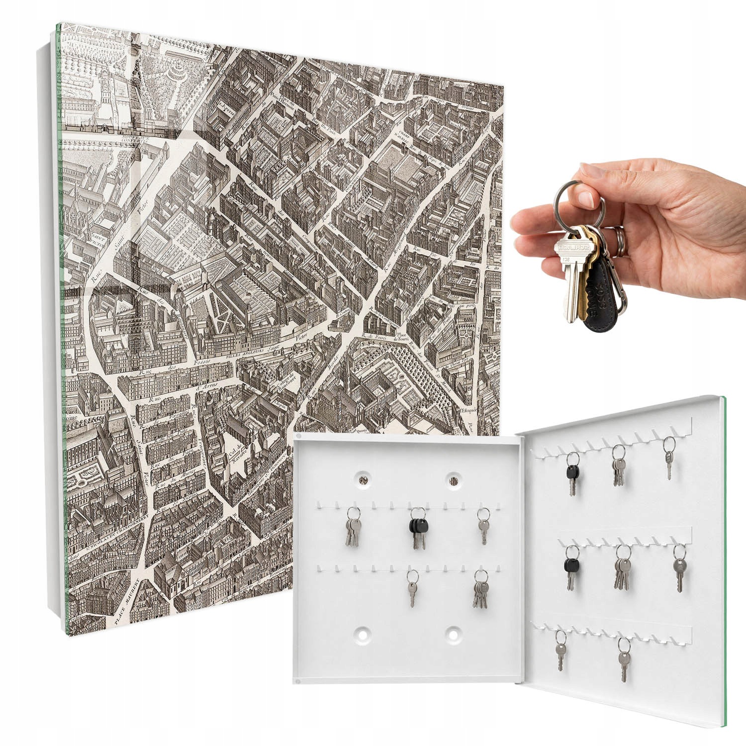 Organizérová skříňka na klíče Mapa města Bílá pravá 30x30 cm