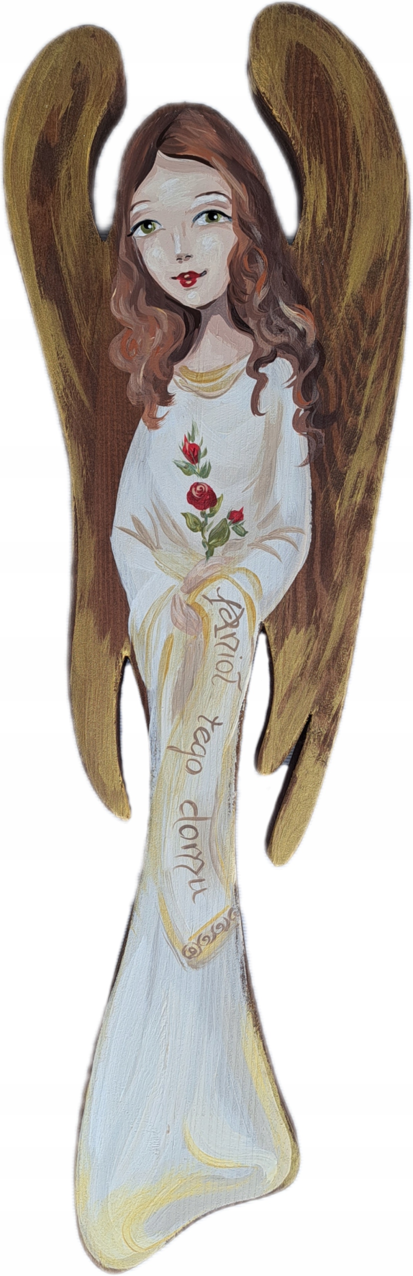 Obraz Dřevěný Velký Anděl Hand Made s růží
