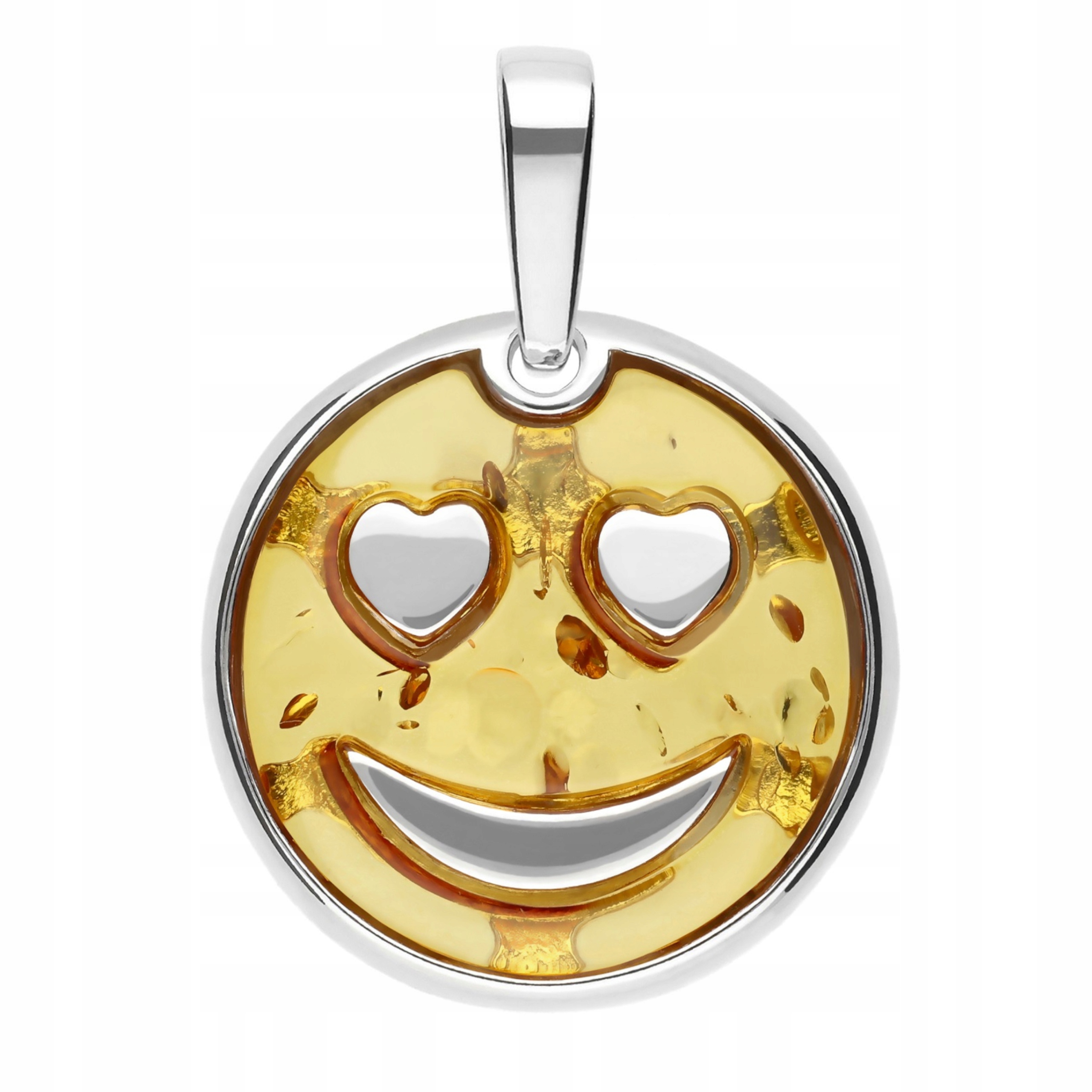 přívěsek Smiley smajlík z jantaru a stříbra 925