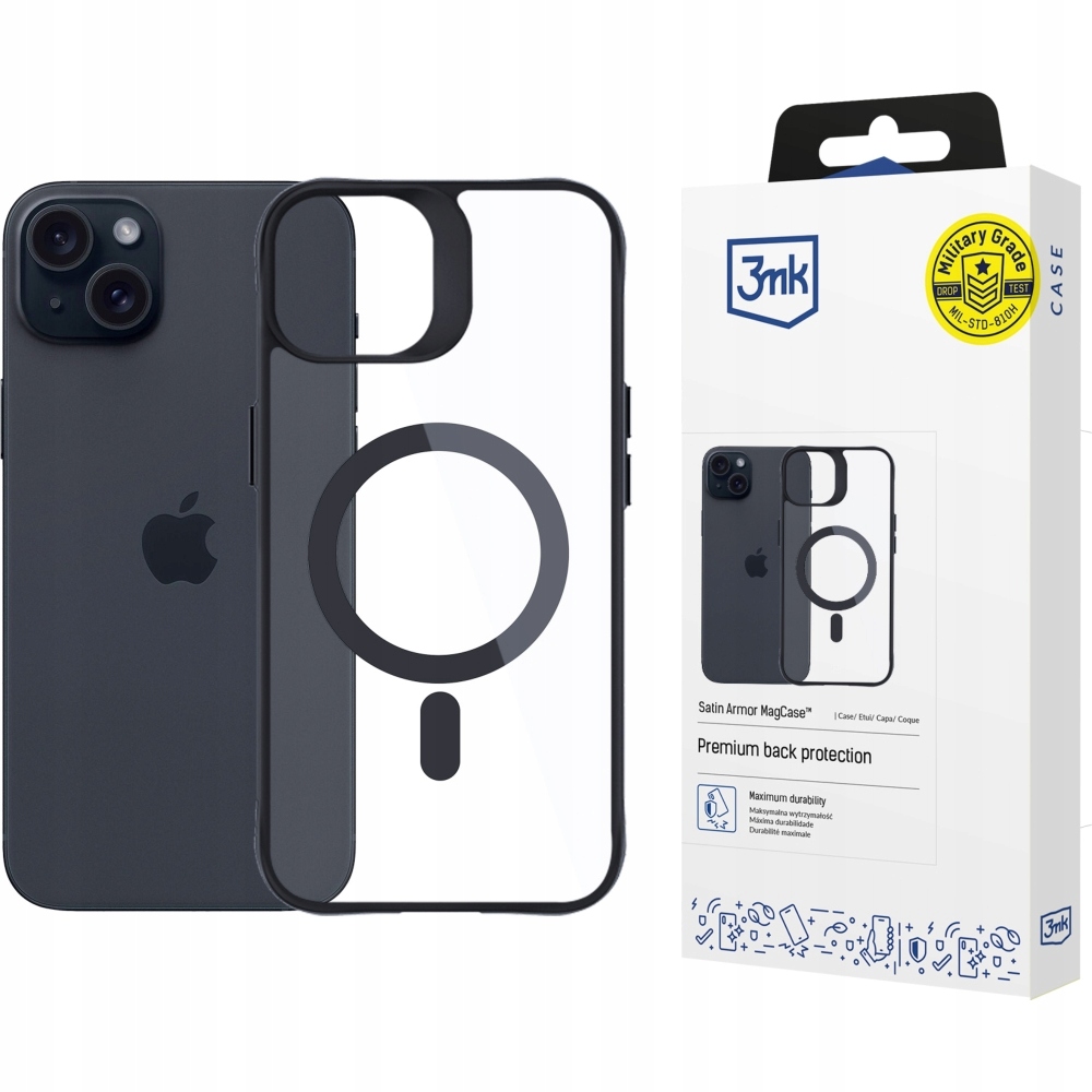Etui 3mk Satin Armor MagCase z MagSafe na iPhone 15 przezroczyste z ramką