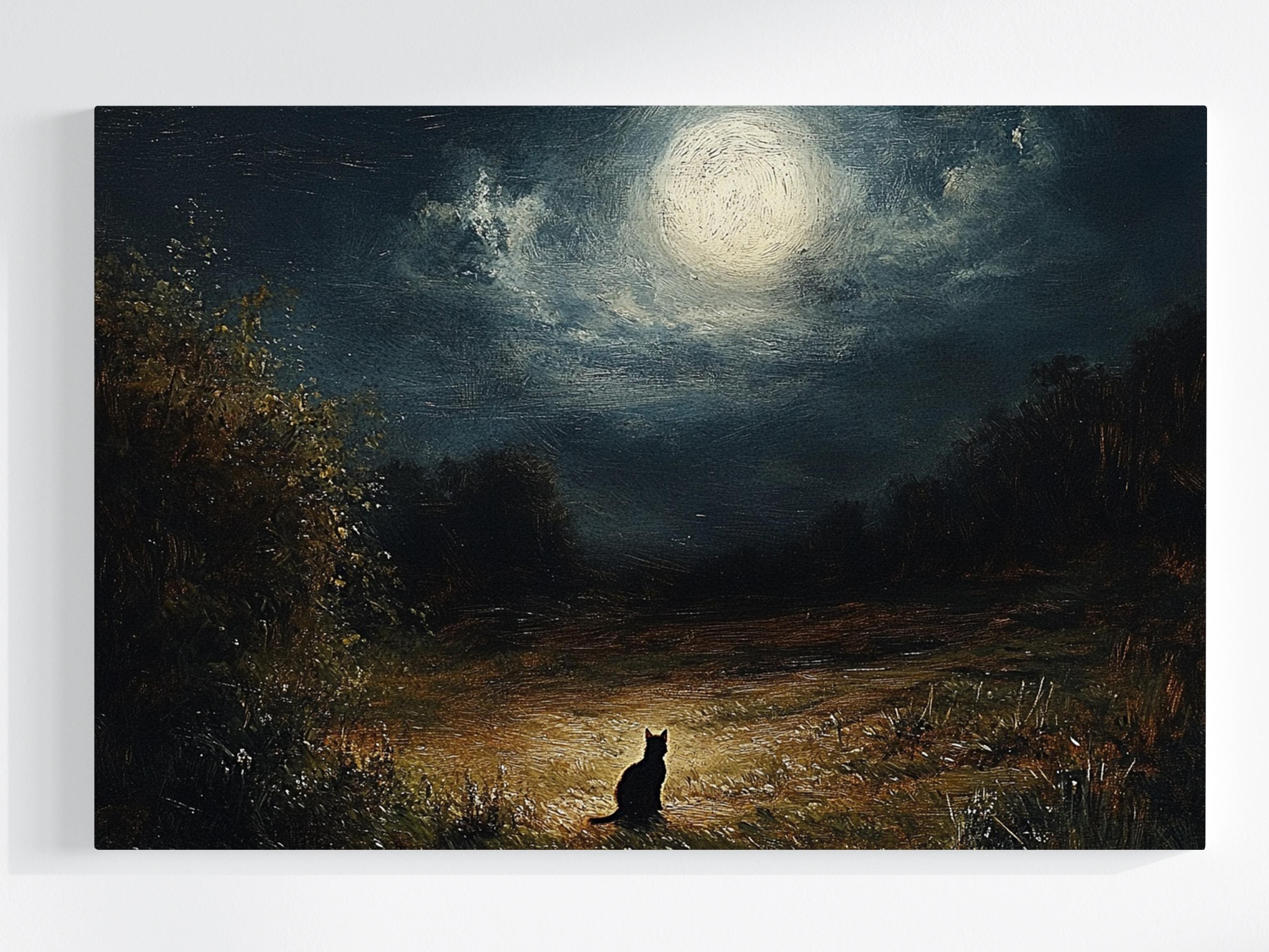 Obraz Na Plátně Canvas Nokturn Noc Měsíc Plná Louka Černá Kočka 120x80