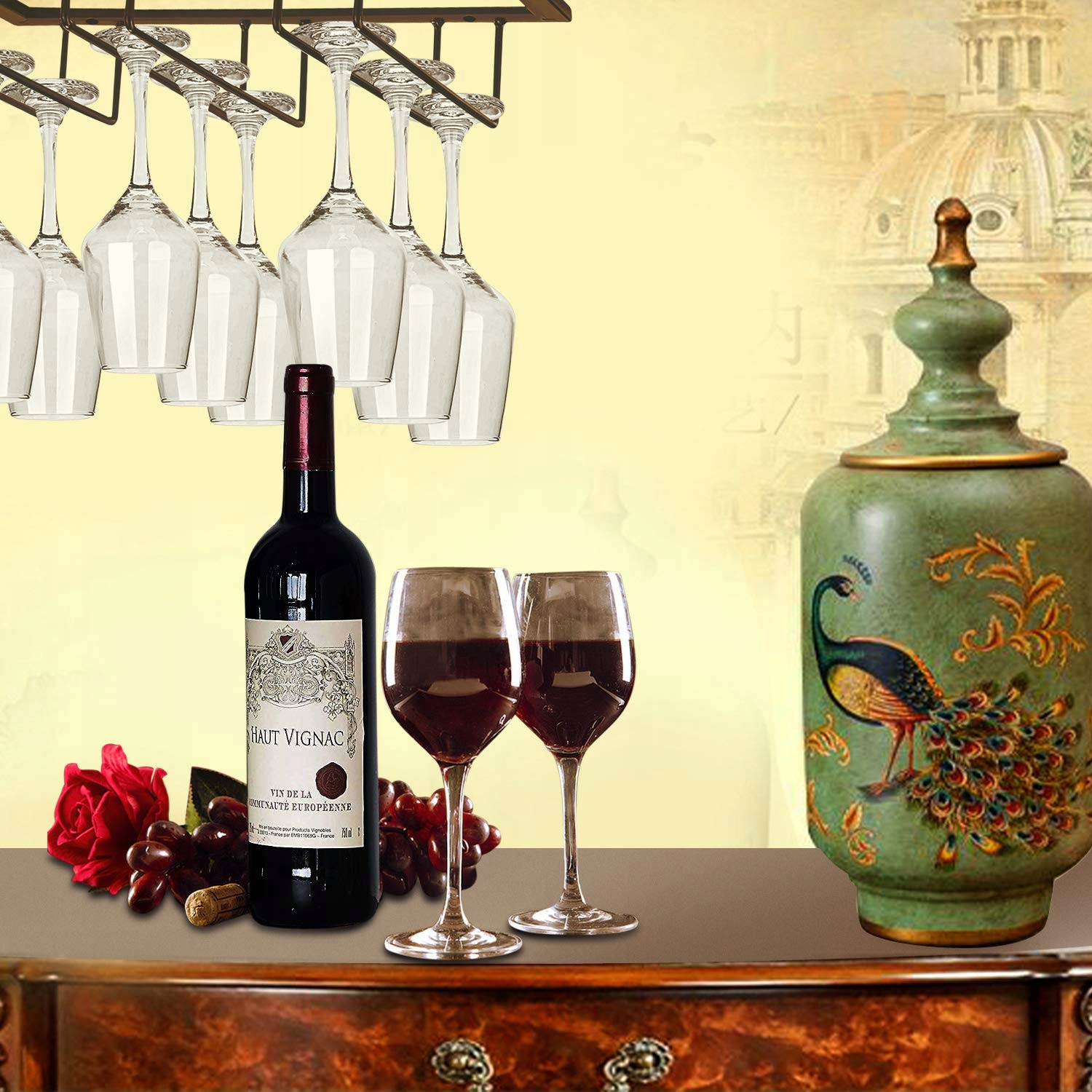 WIESZAK UCHWYT NA KIELISZKI CZARNY MAT 3 RZĘDY 30cm Rodzaj pojemnik barmański