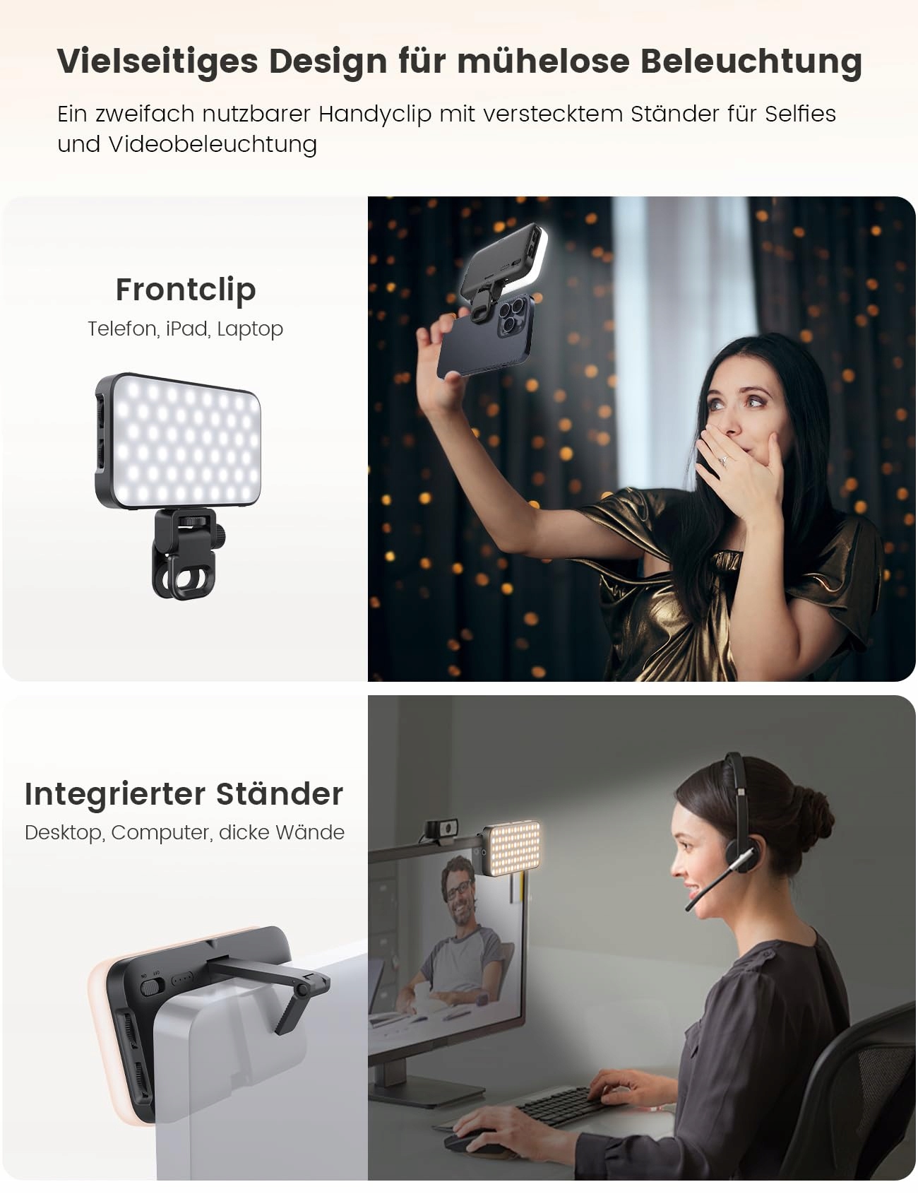 ANXRE Lampa Selfie LED Z Dyfuzorem Do Telefonu i Laptopa — miniatura 4