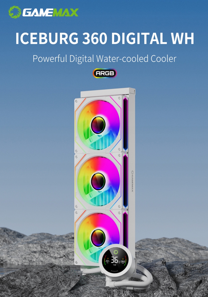 Vodné chladenie Cpu 360mm Argb, biela, GameMax IceBurg 360V Digital