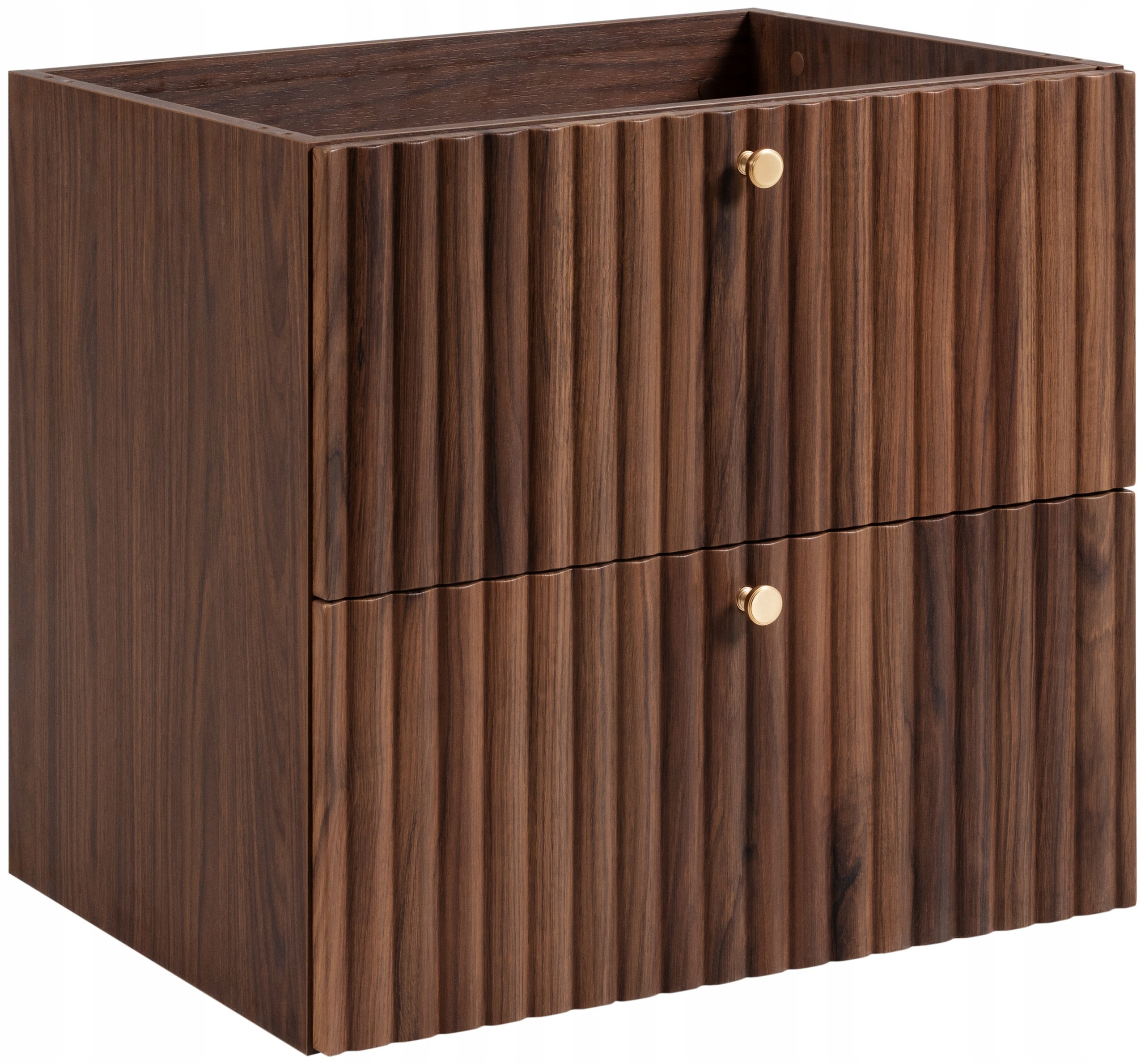 Koupelnová skříňka pod umyvadlo 60 ořech knoflíková oválná Rýhovaná čela Mdf