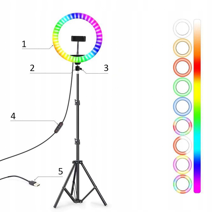 LAMPA PIERŚCIENIOWA RING LED RGB ZE STATYWEM 220CM Liczba źródeł światła 1