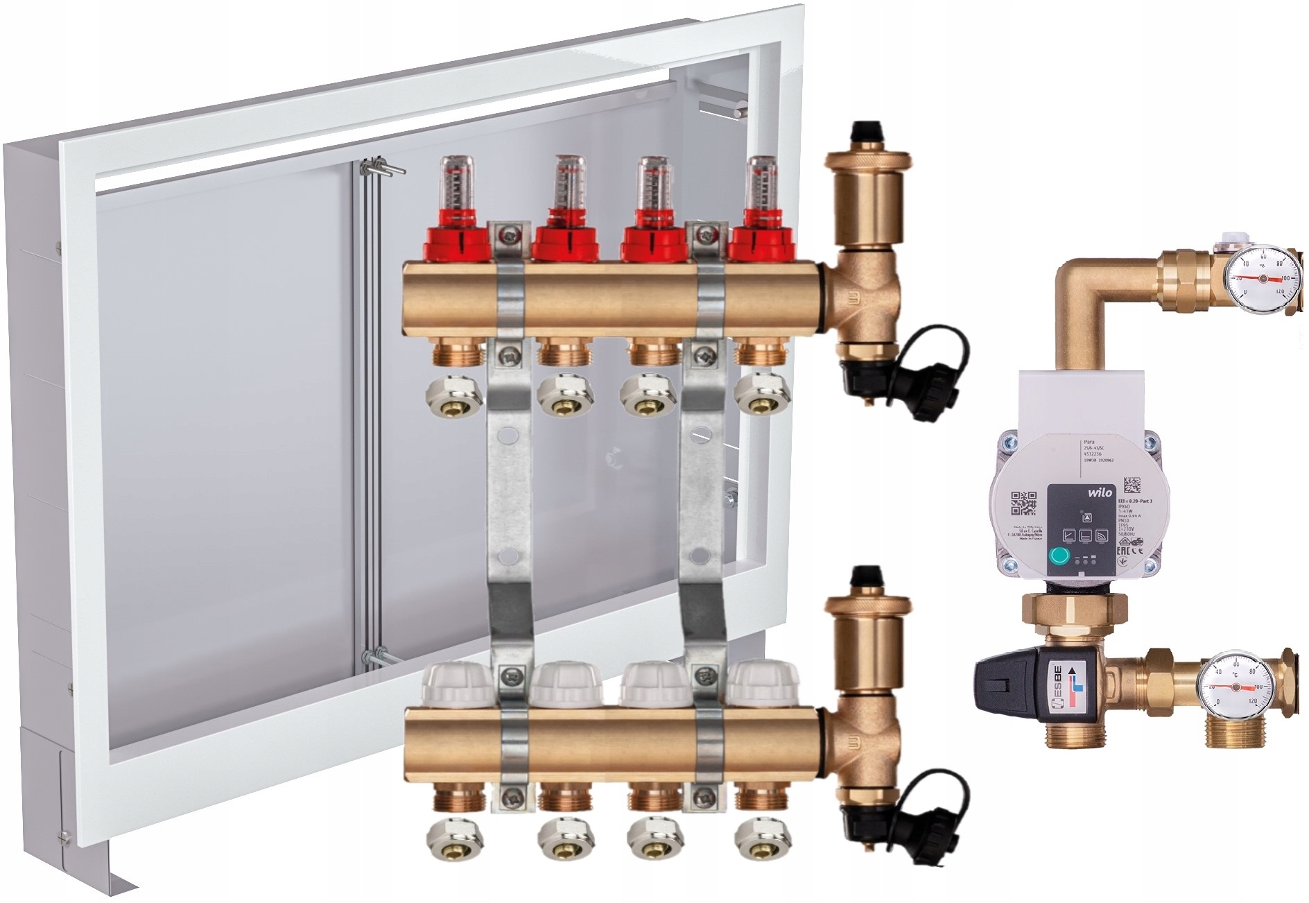 Rozdělovač pro podlahu 4 s Skupinou Wilo Spojky Pex Podomítková Skříňka