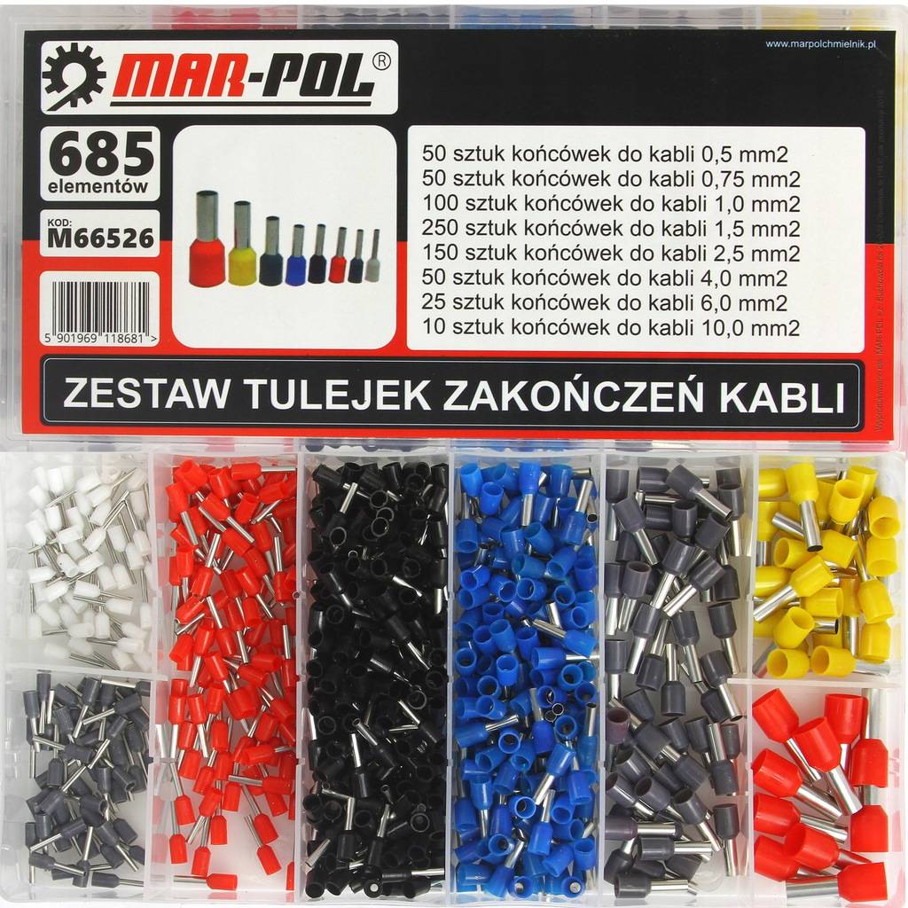 Tulejki Zaciskowe Do Przewodów Izolowane Zestaw 685 Szt Tulejka 0.5-10,0