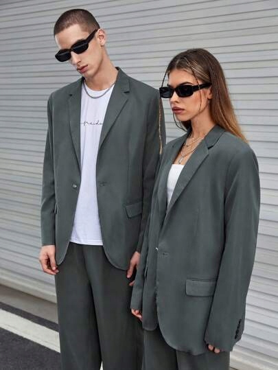 SHEIN CIEMNO SZARY KOMPLET MARYNARKA SPODNIE UNISEX XL 64445 Rozmiar XL