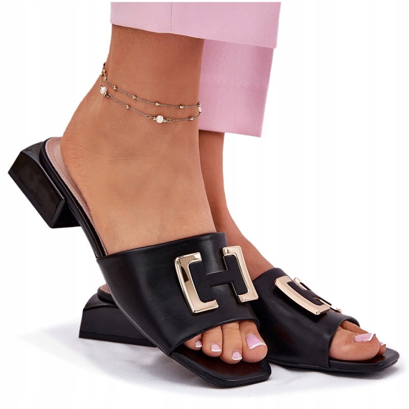 Nazouváky Elegantní Podpatek Kostka Zlatý Detail Vinceza 62229 Černé 38