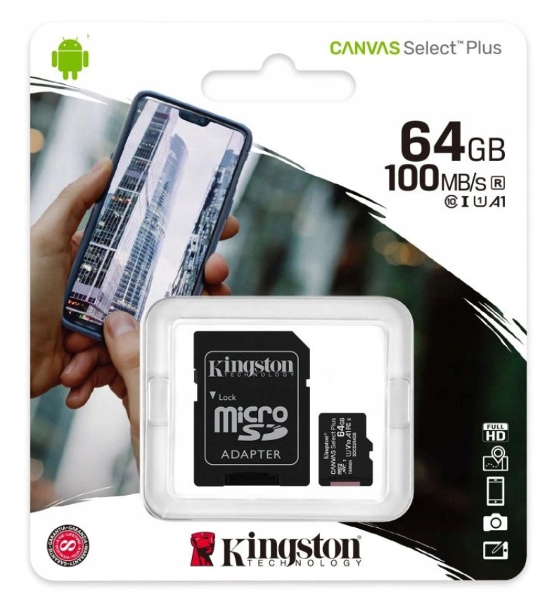Karta SD Kingston 64GB microSDXC Canvas Select Plus 100MB/s