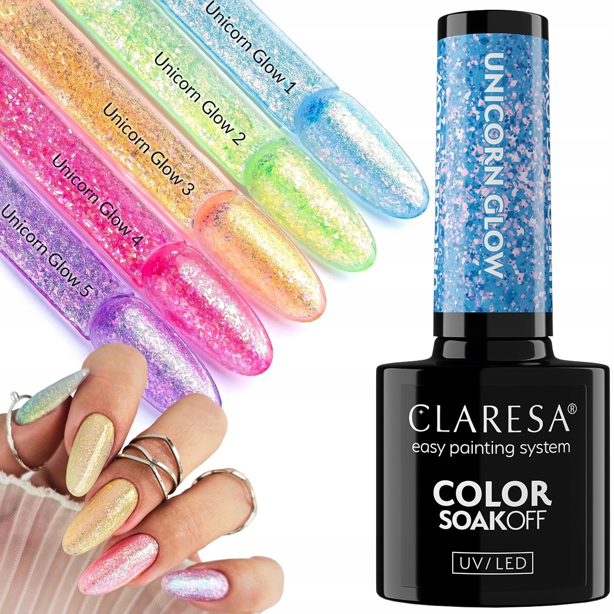 Claresa Unicorn Glow 1-5 Lakier Hybrydowy Zestaw Cała Kolekcja 5 szt.