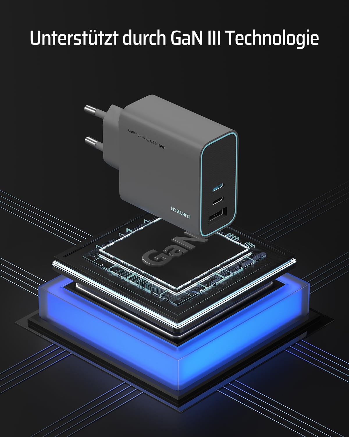 CUKTECH Ładowarka USB C 65W 3-Port Szybkie Ładowanie MacBook iPhone iPad — miniatura 7