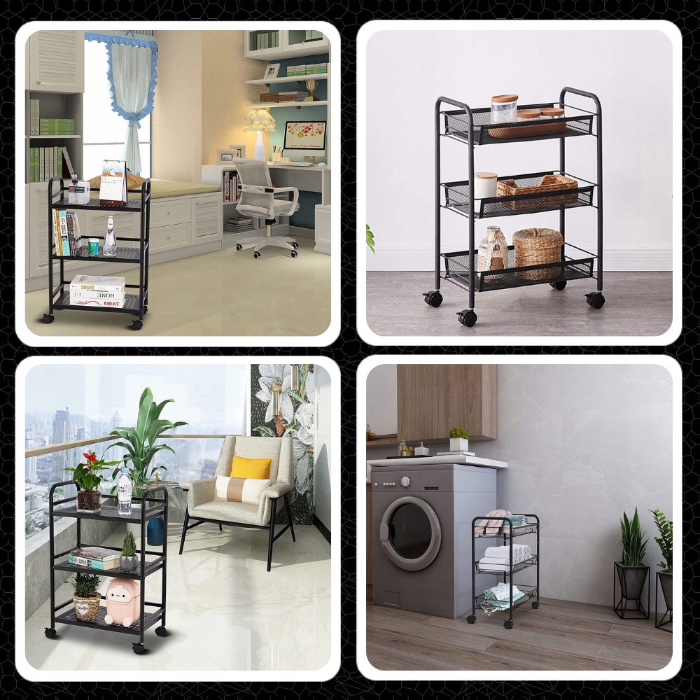 MOBILNA SZAFKA SOLIDNY REGAŁ STOLIK NA KÓŁKACH PRZENOŚNY Z BLOKADĄ METAL Kolor mebla czarny