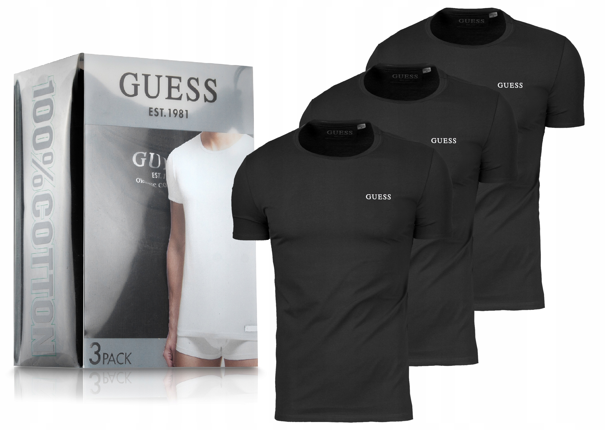 Guess Tričko Pánské Tričko L 3PACK Černé Dárek Dárková Krabička