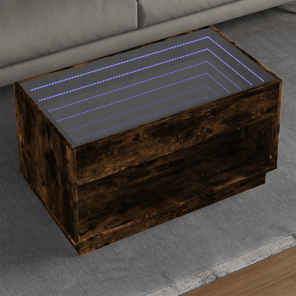 Kávový stolek s Led Infinity, kouřový dub, 90x50x50 cm