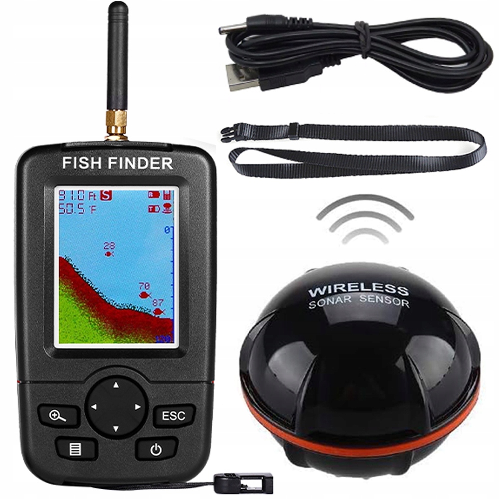 100M Bezprzewodowy Inteligentny Czujnik Sonarowy Do Wyszukiwania Ryb Czarny