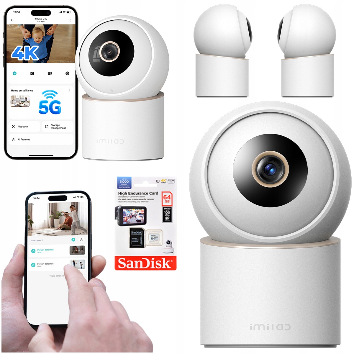 Kamera C40 Otočná 4K chůvička monitorování 360° WiFi Imilab aplikace 64GB karta