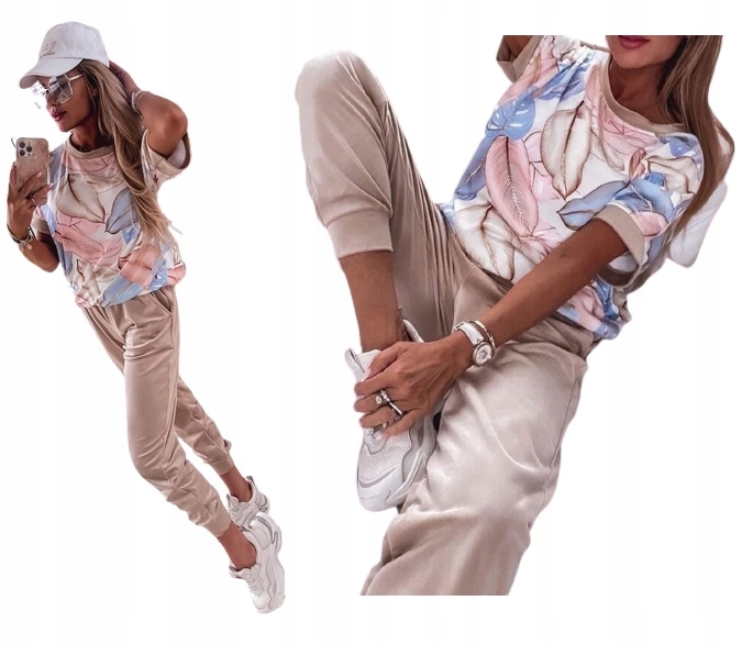 

Modny dres welurowy komplet damski liście S/m