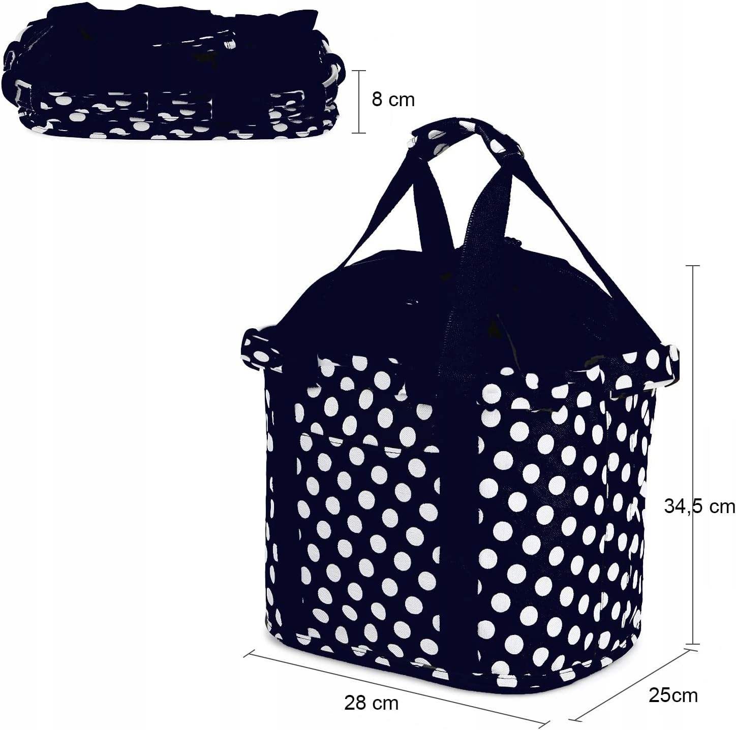 SKŁADANA TORBA KOSZYK DO ROWERU + UCHWYT GRANATOWY GROSZKI Kod producenta NIEBIESKI W GROCHY