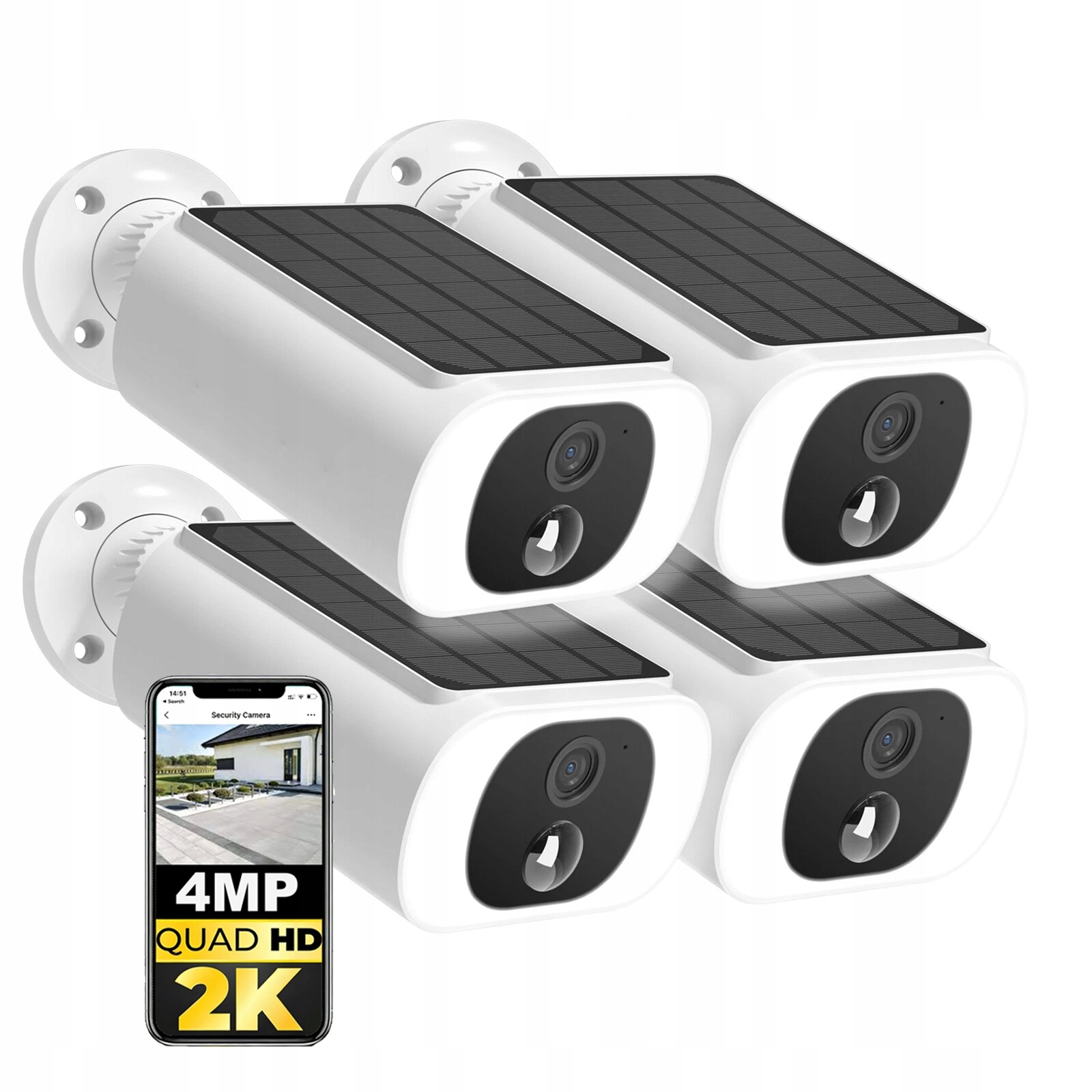2K Venkovní solární bezpečnostní kamery 4MPX s barevným nočním viděním