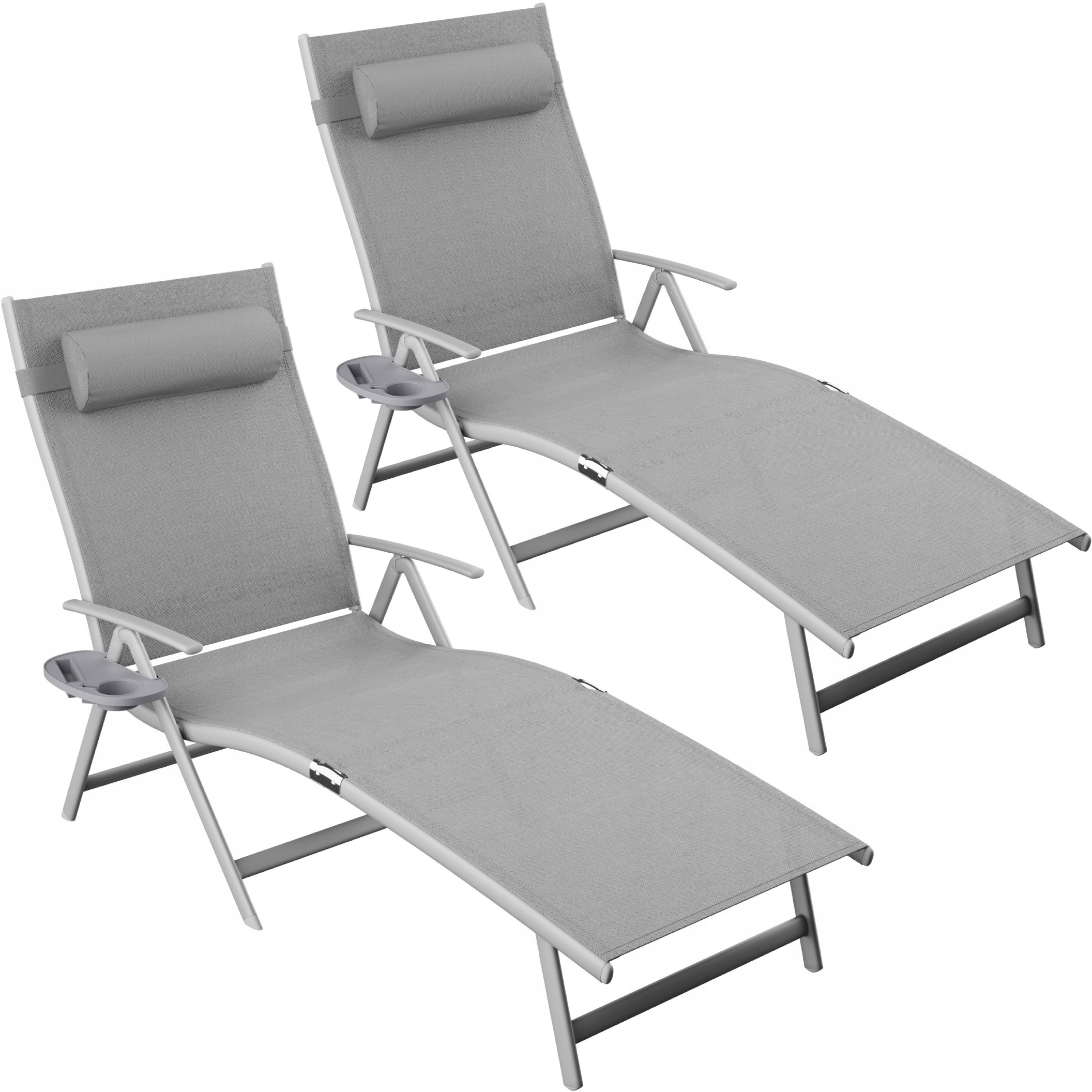 Leżak 2szt. Zestaw Komplet Leżaków Składanych Z Regulacją Szare 110kg