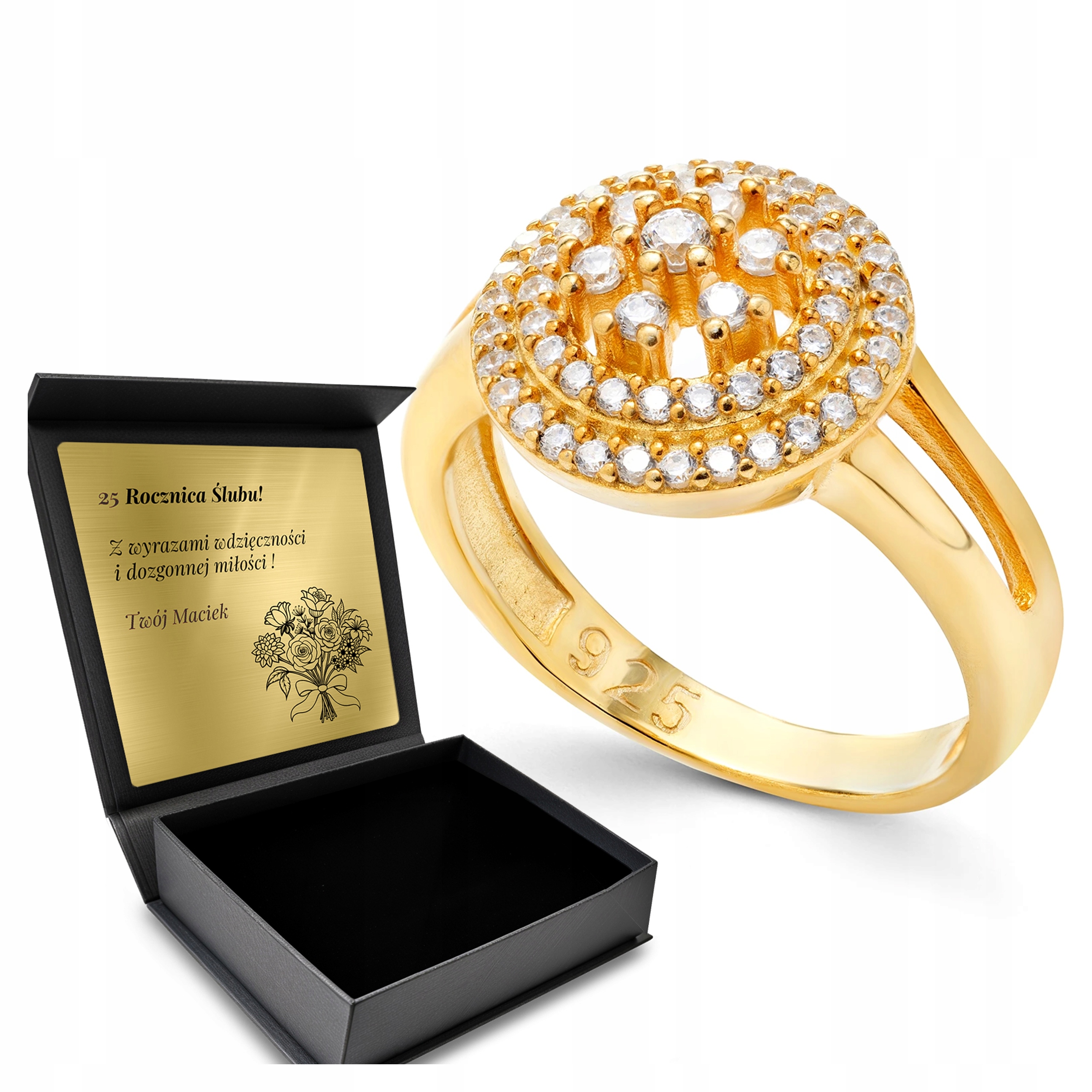 Prstýnek Zirkony Dárek pro ženu Stříbrný 925 Gravírování Bonus