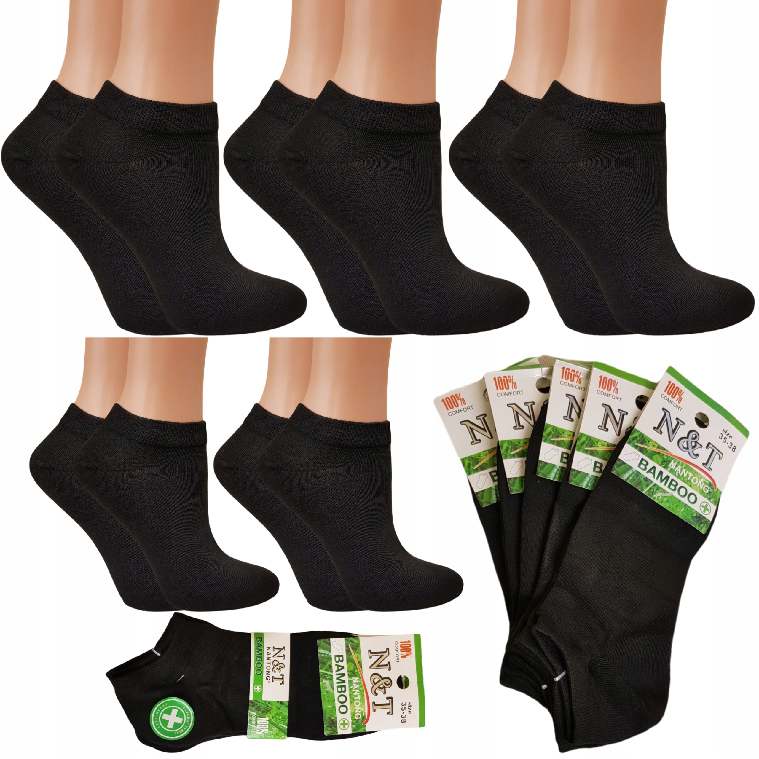 

5 x Stopki Damskie skarpety Bambus sportowe Czarne