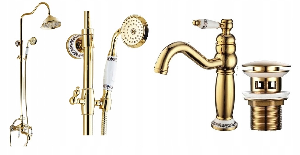 Zlatá kúpeľňová batéria Old Retro Gold Vzory Keramika Sada