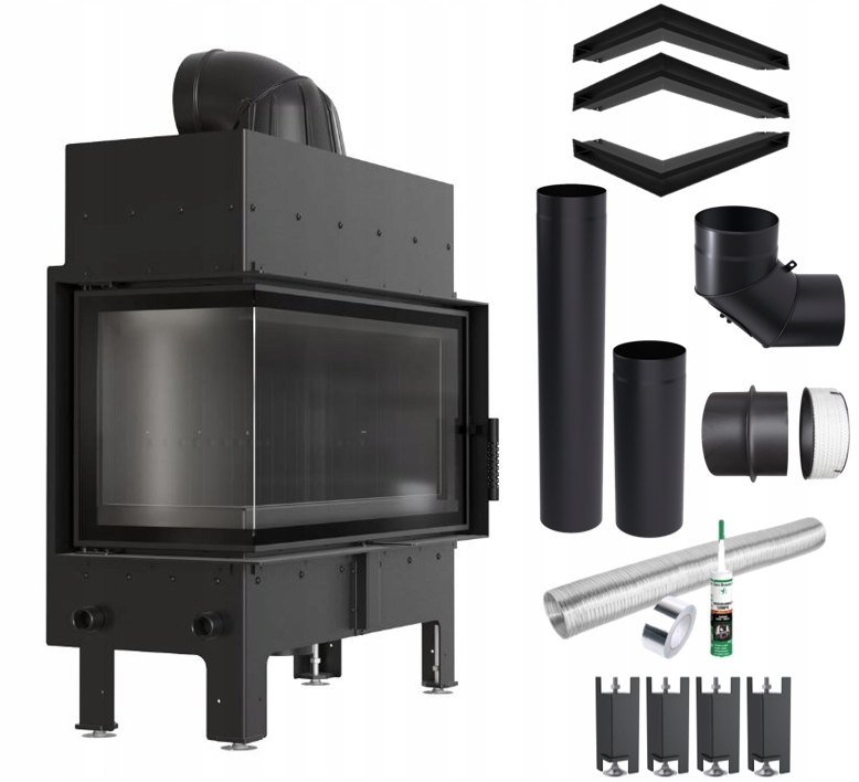 Komínová Vzduchová Vložka Ocelová Floki L Levá Black 12kW Trubky A Kratki Eko