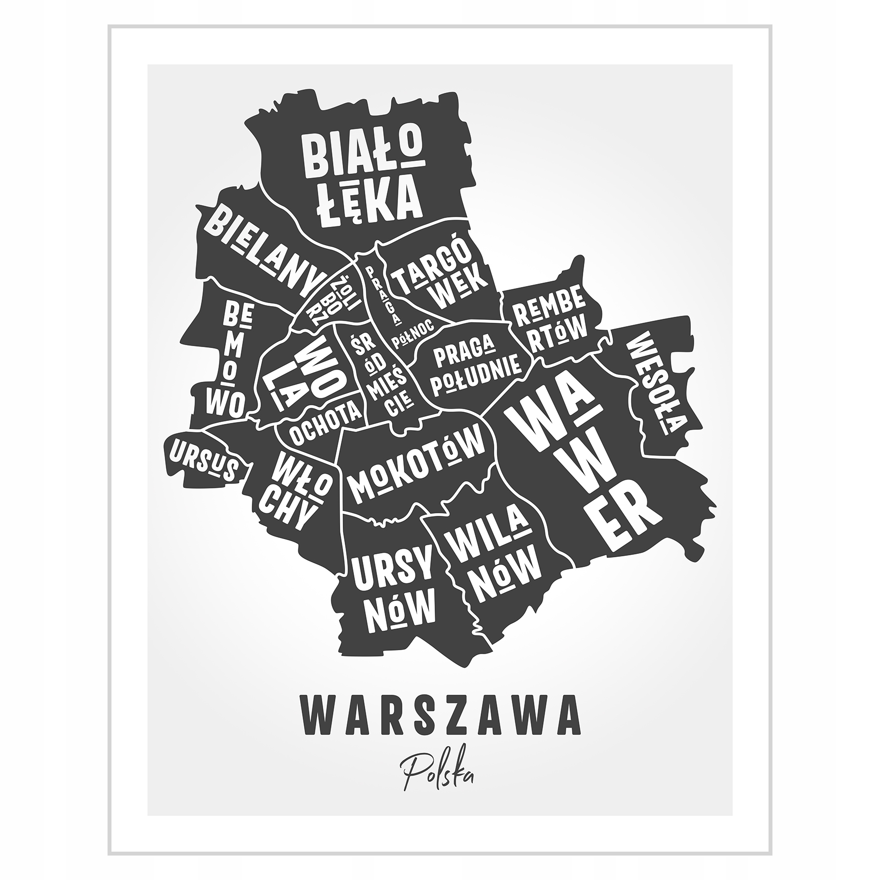 

Plakat 40x50 Mapa Warszawa Dzielnice miasta