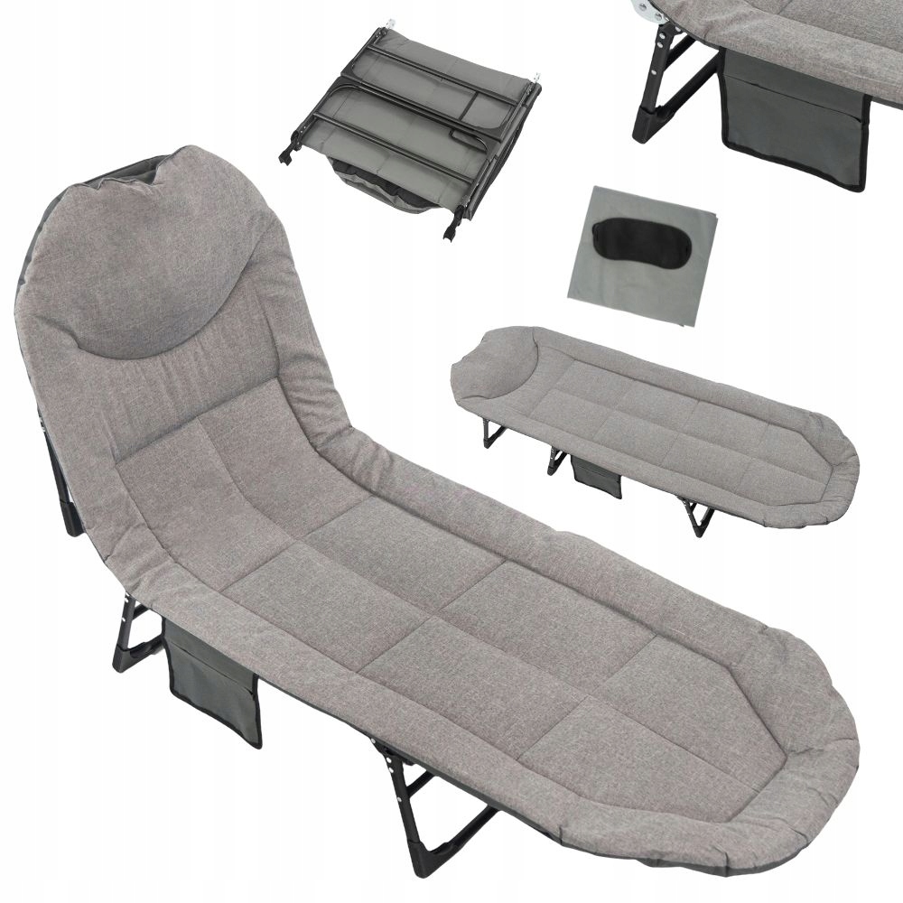 Łóżko Polowe Składane 200cm Turystyczne Regulowane Przenośne Leżanka Mocne