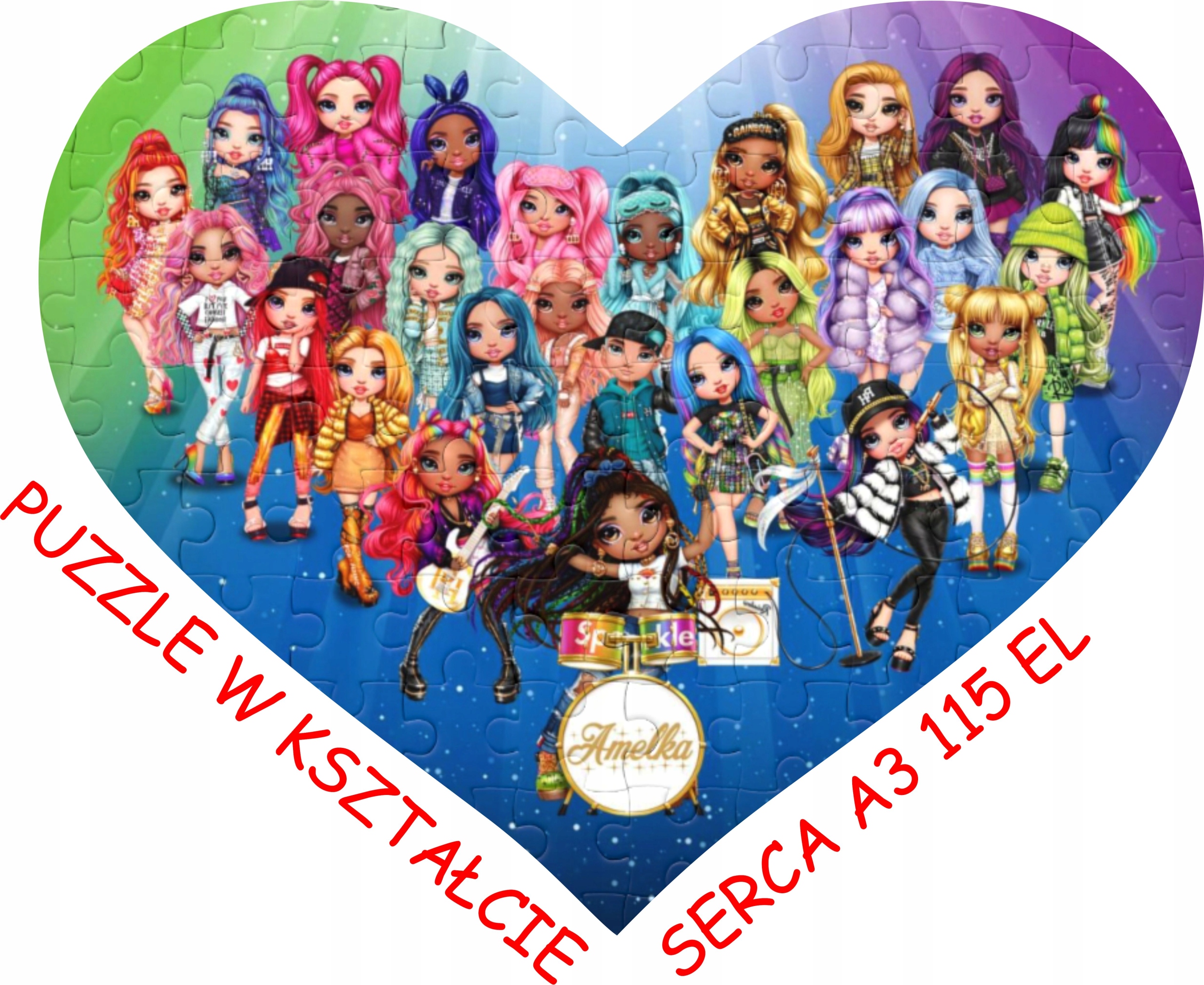 

Puzzle imię Rainbow High kształt Serce 115 el A3