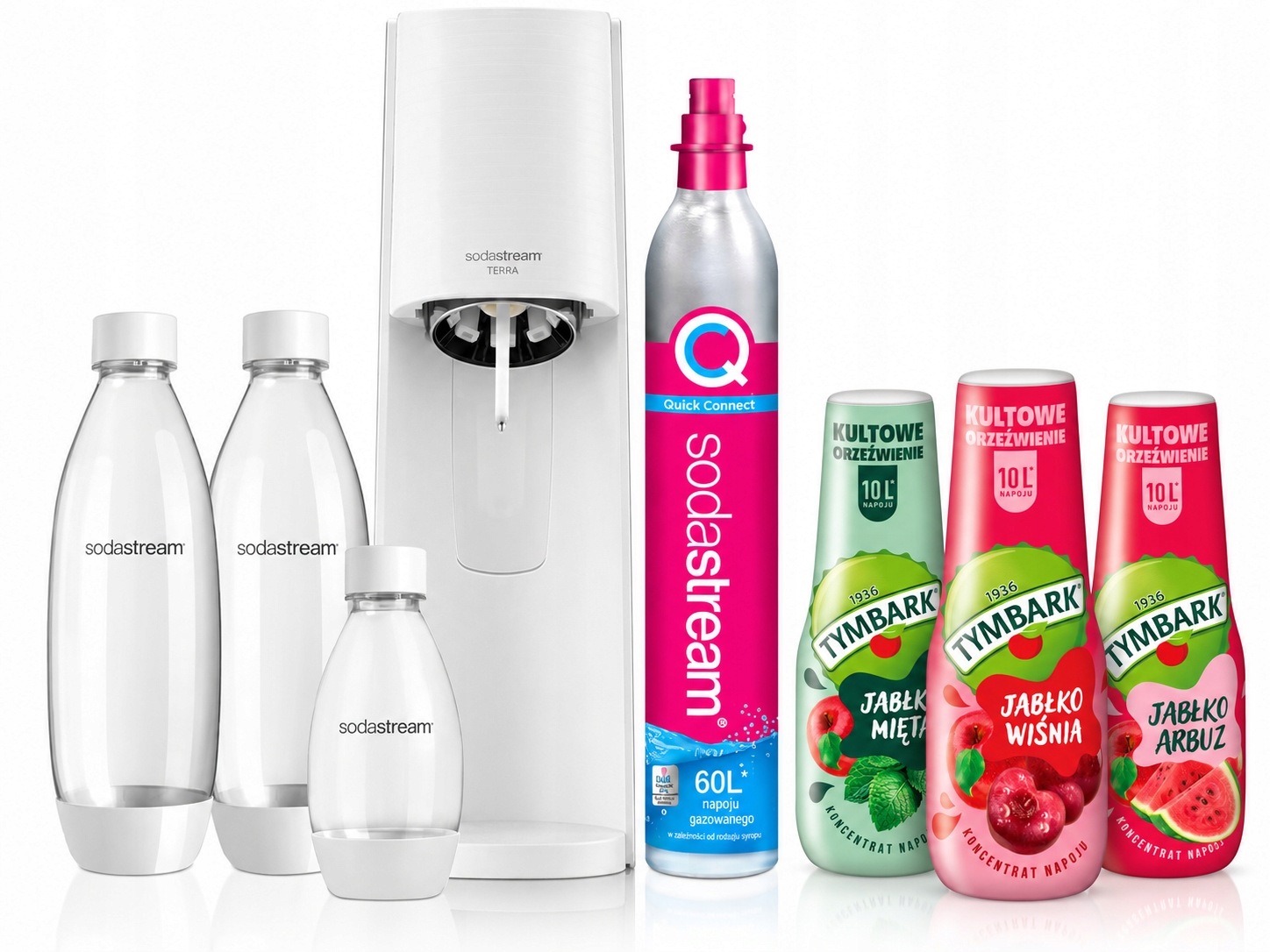 SodaStream Terra výrobník sody sada 3 lahví plyn 3 sirupy Bonus