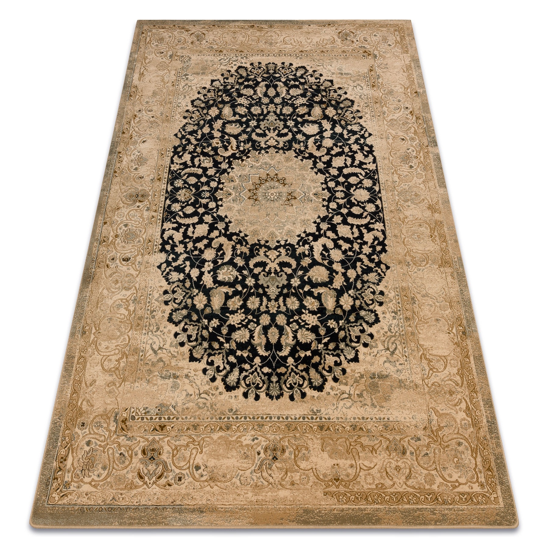Dywan Do Salonu Superior Piemonte rozeta Kwiaty granat Wełna 170x235 cm