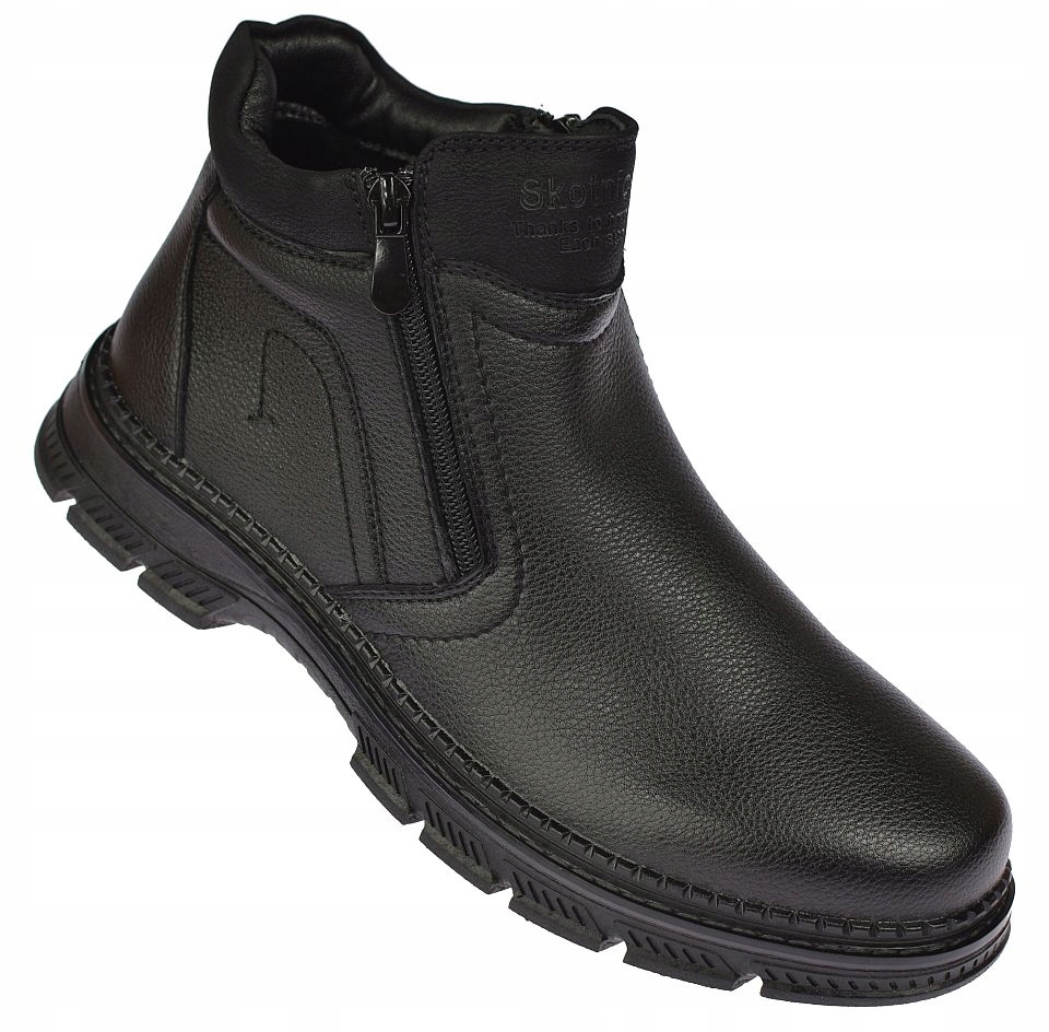 Pánské černé kotníkové boty zateplené zimní obuví B-4-0754 na zip, velikost vel