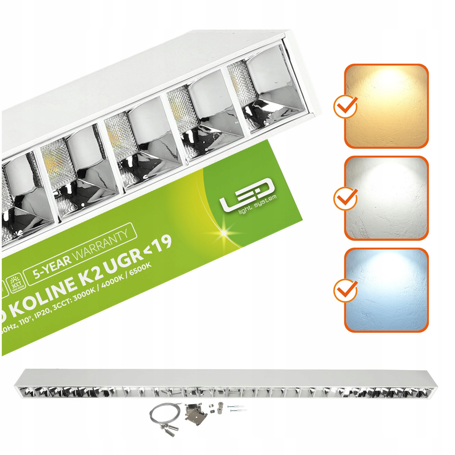 Lineární Led nástěnné svítidlo 30W 3CCT UGR<19 bílé Lls