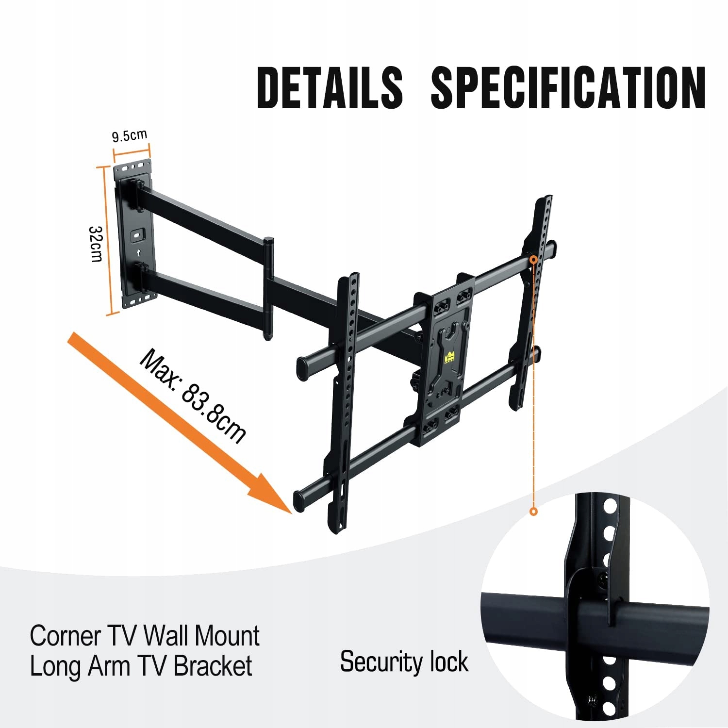 FORGING MOUNT Uchwyt TV Ścienny Długi Zasięg 32-75 Cal 180° Obrotowy — miniatura 5