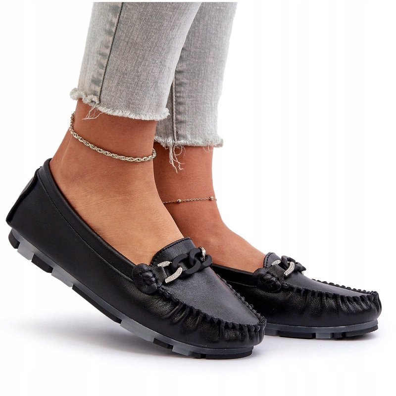 Dámské Kožené Mokasíny S Řetízkem Černé S.barski LR339 37