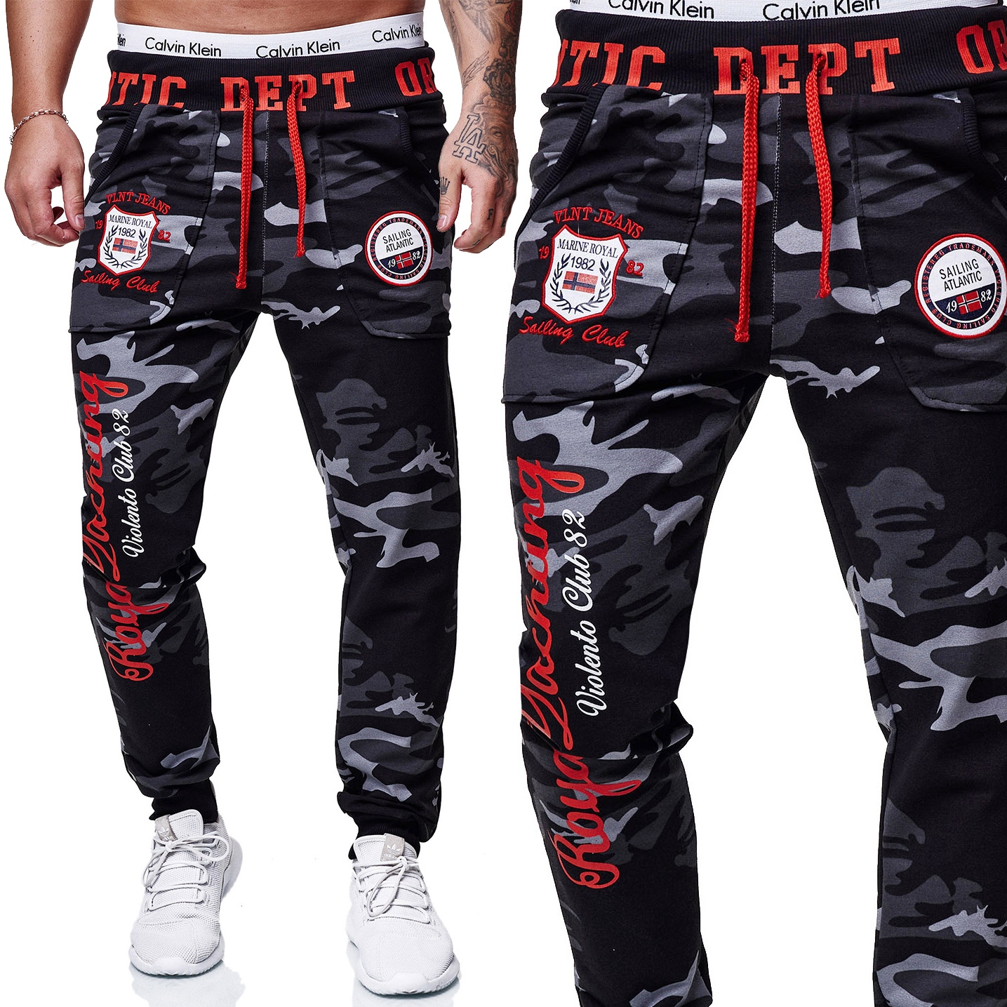 Dresové kalhoty Jogging Joggery Maskáčový – nášivky