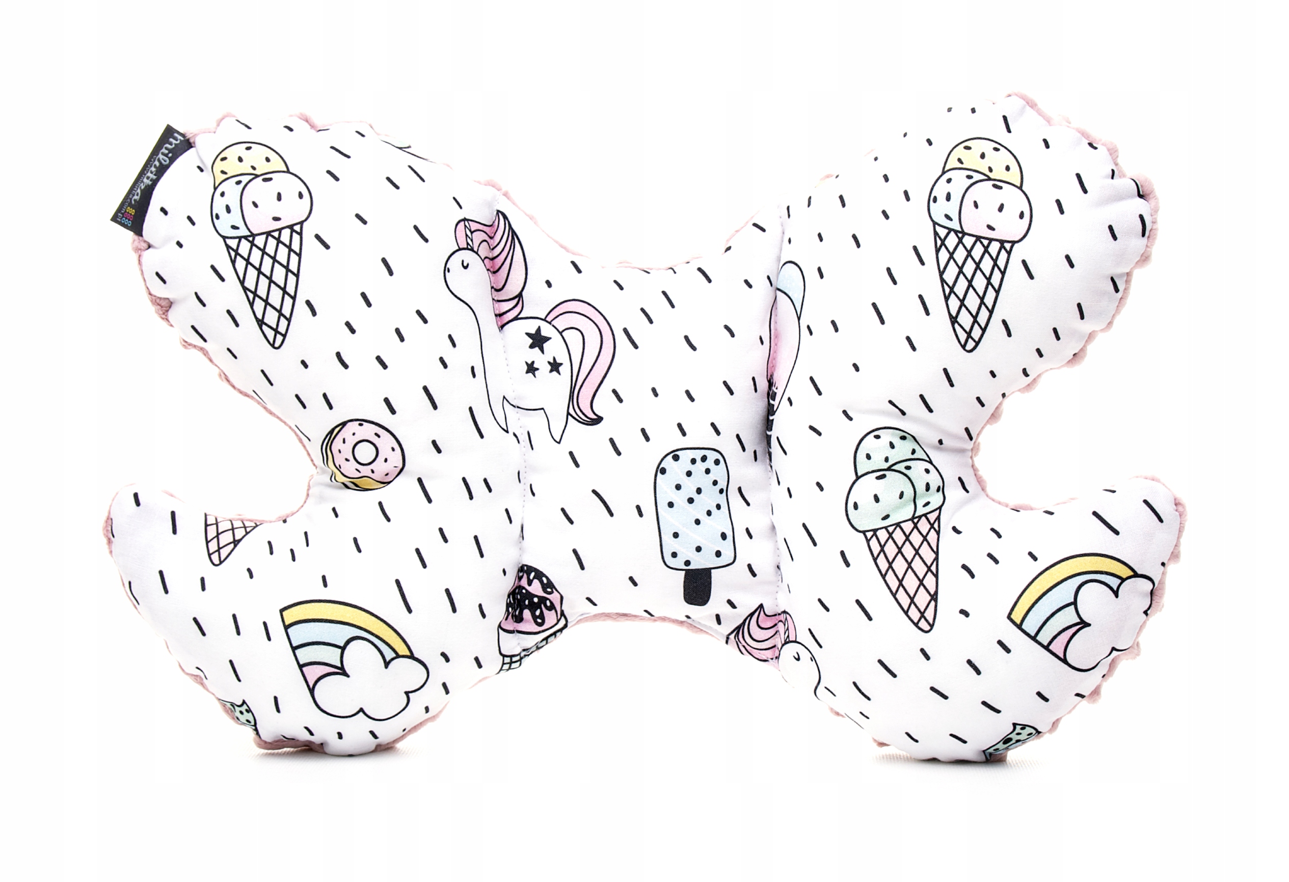 MILUTKA poduszka podróżna antywstrząsowa MOTYLEK ZAGŁÓWEK minky bawełna