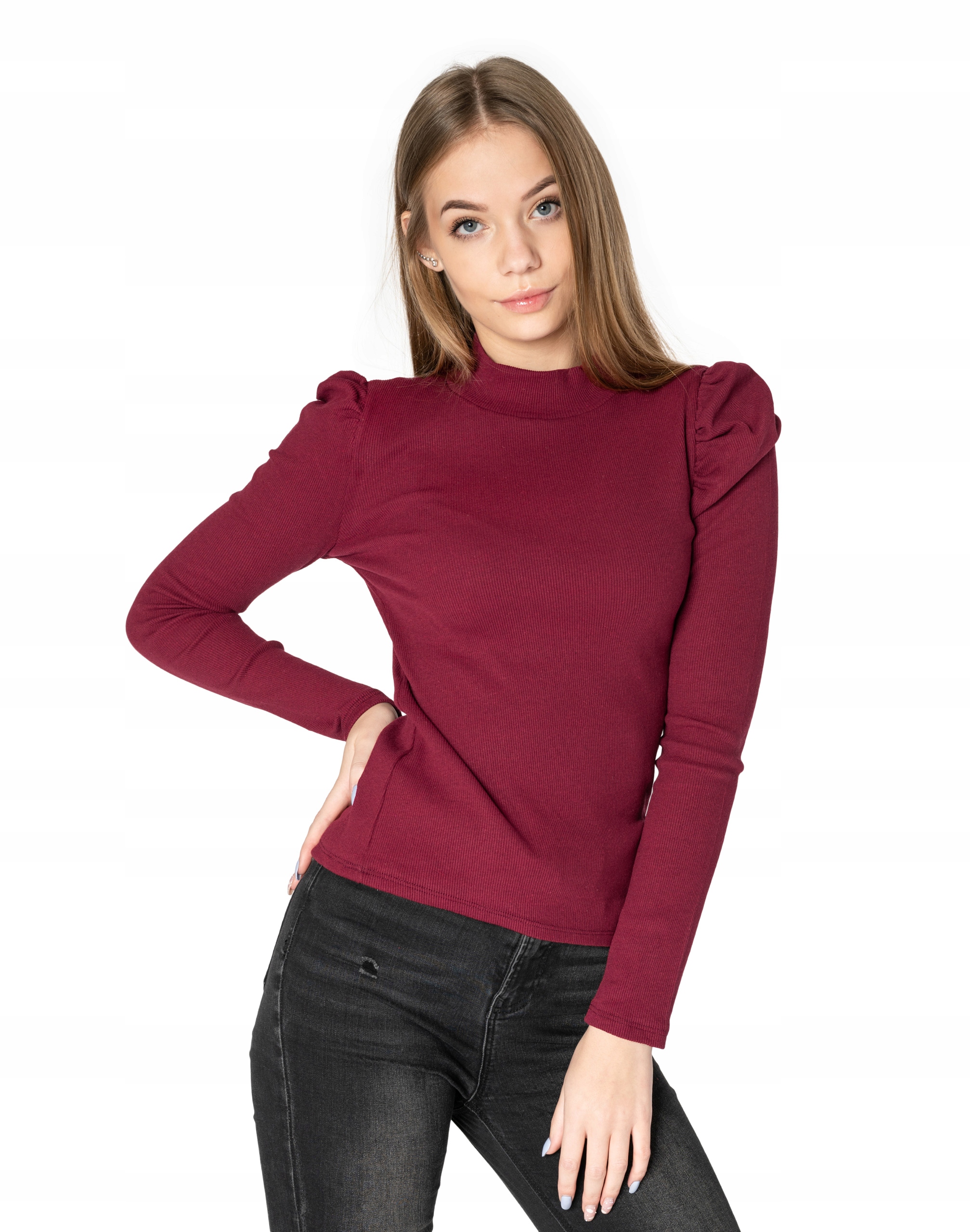 

Bluzka Damska z Bufkami Półgolf Długi Rękaw 548-02