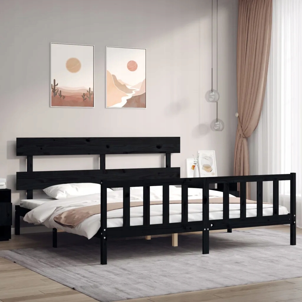 Rám postele s čelem černý 200 x 200 cm masivní dřevo Černý 3193295