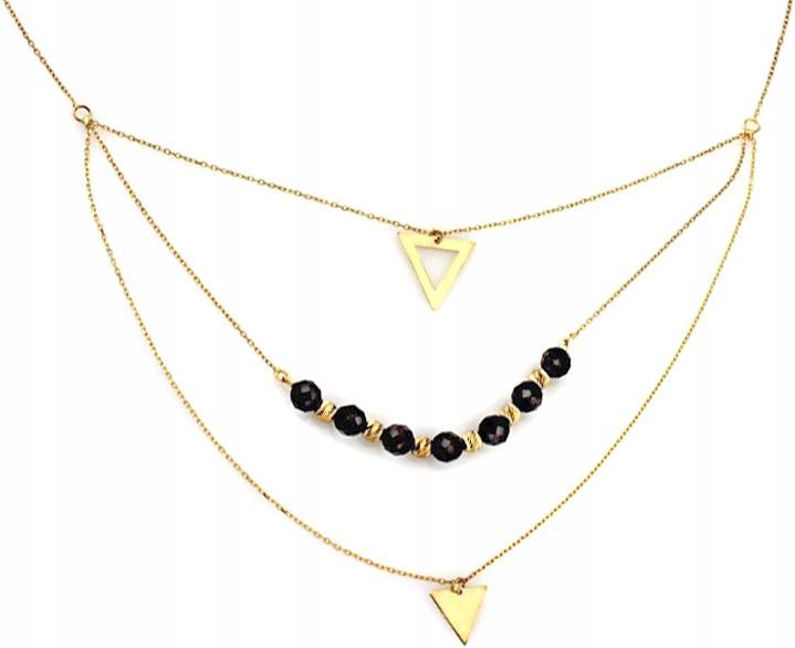 Zlatý náhrdelník 585 s trojitým řetízek s trojúhelníčkovými kuličkami