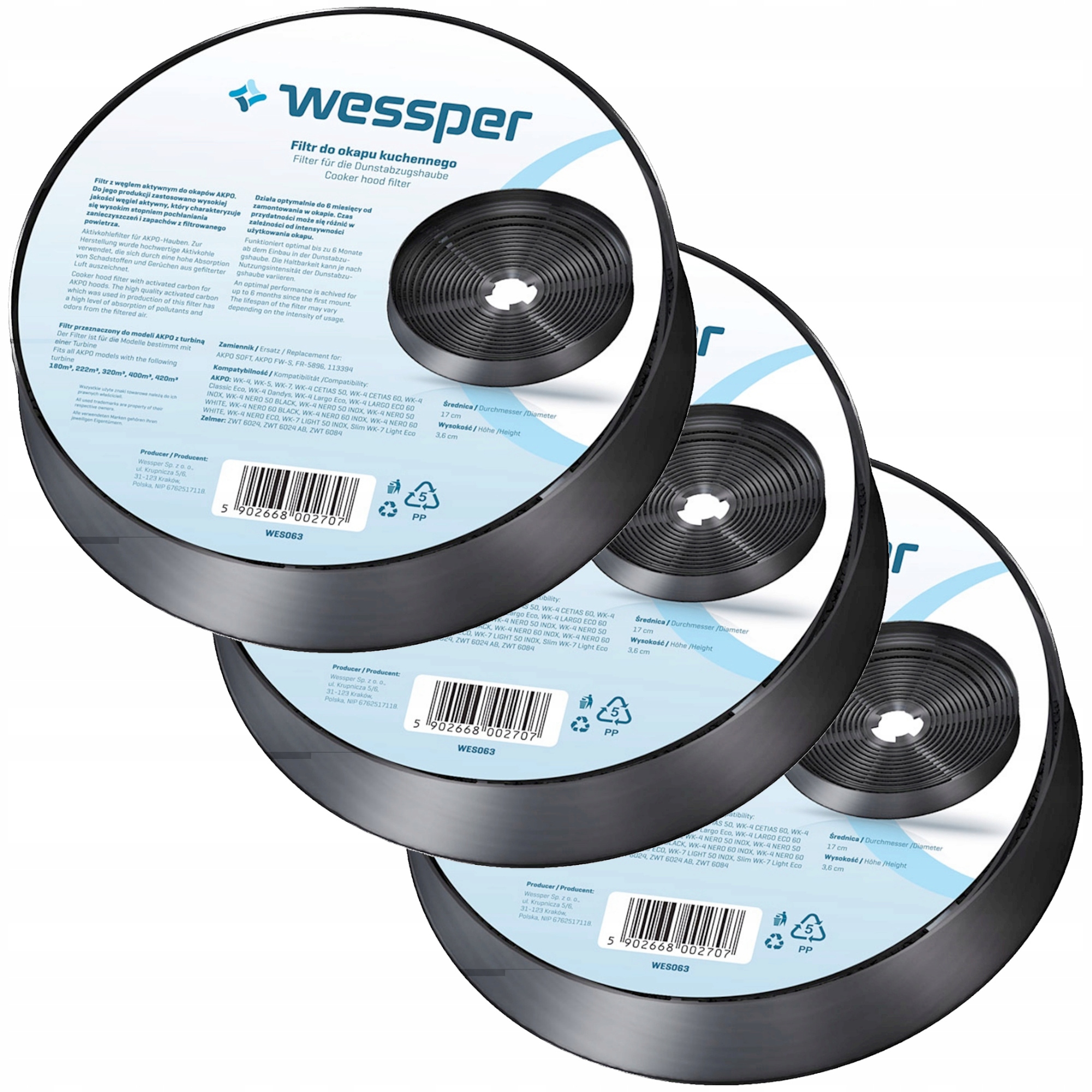 

Filtr Węglowy Okapu Akpo WK-7 P3060 P3050 3 sztuki