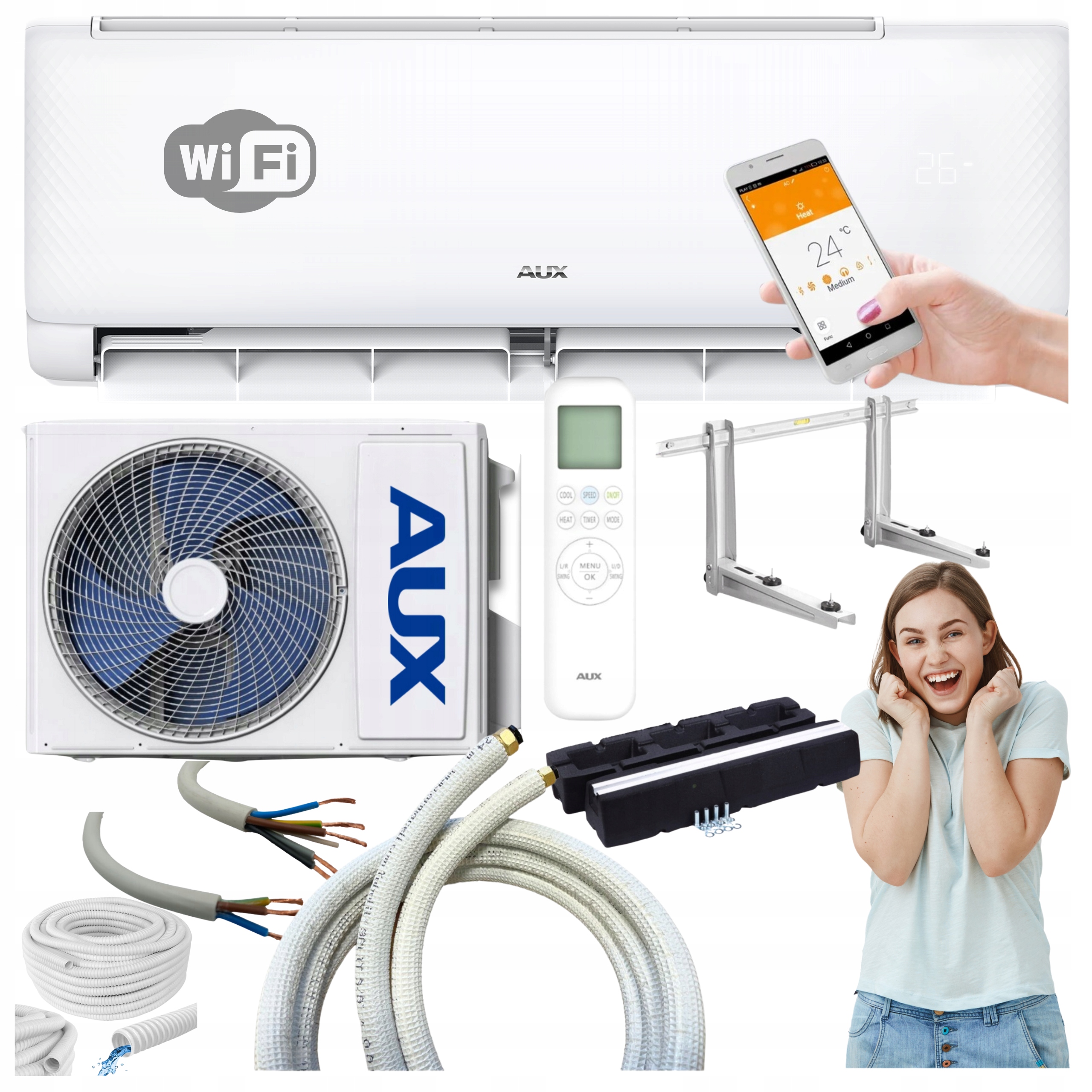 Klimatizátor Aux 3,5 kW Nástěnná Klimatizace Samostatná Montážní Sada