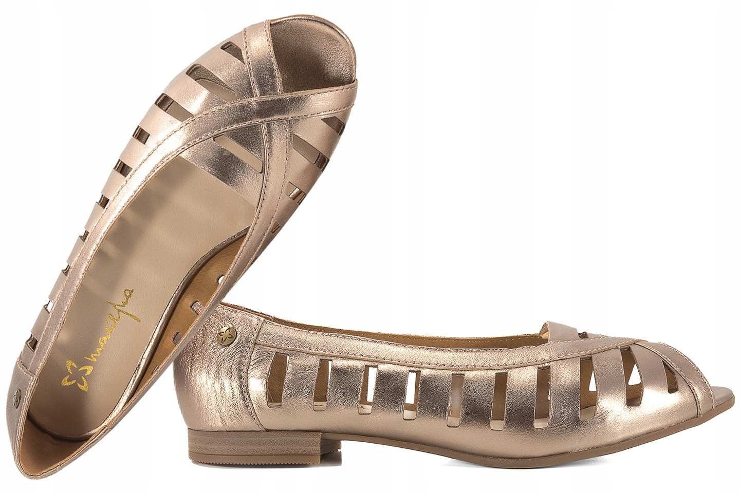 Maciejka P7540-25 Prolamované Balerínky Polobotky Kožené Baleríny 37 Zlatá