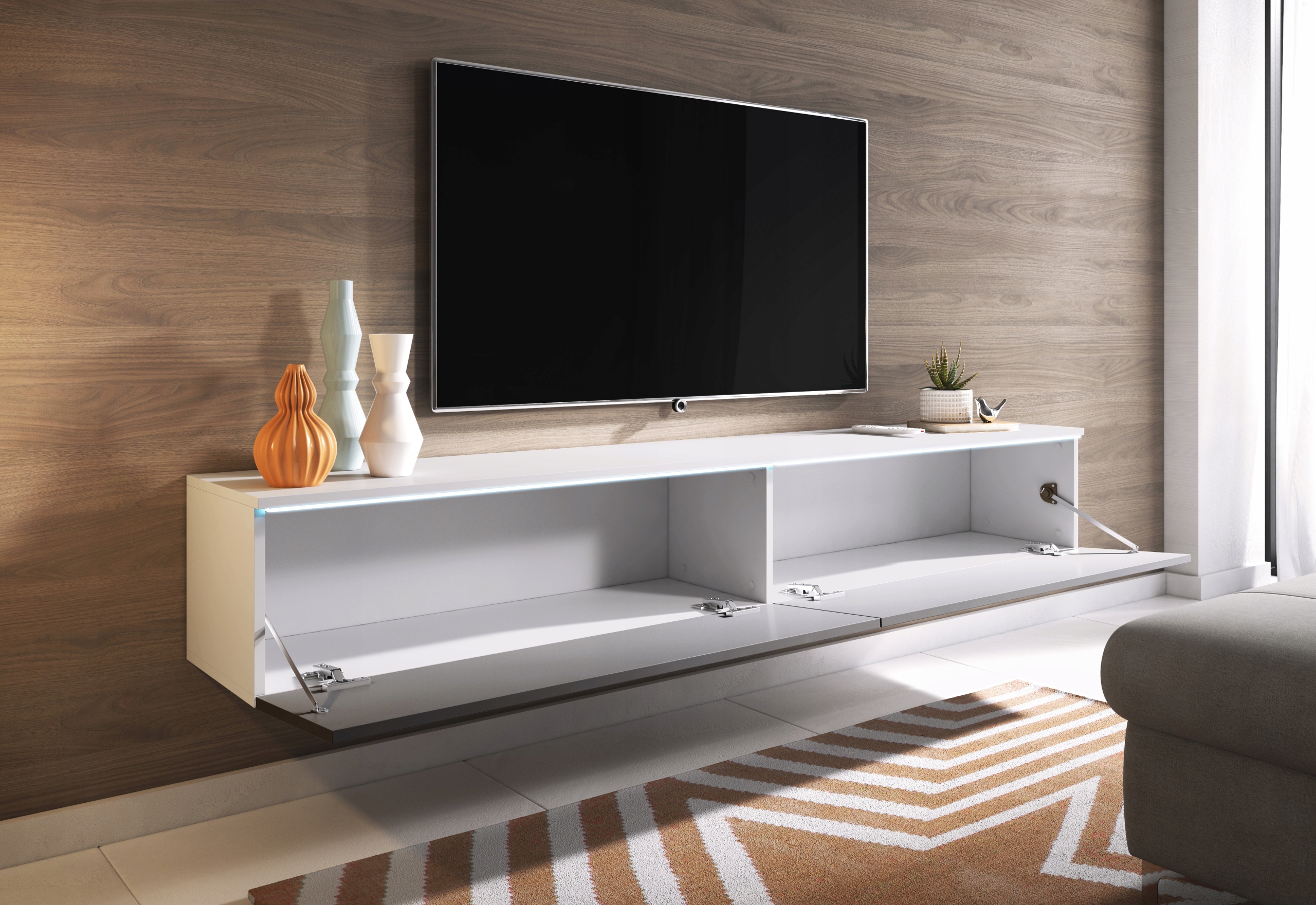 Szafka RTV Lowboard D 180cm BIAŁY / SZARY POŁYSK Marka inna