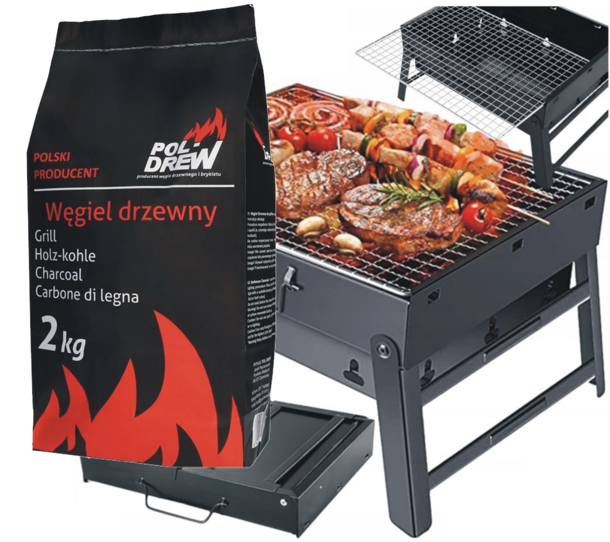 Zestaw Grill Ogrodowy Węglowy Turystyczny |składany |+ Węgiel 2KG