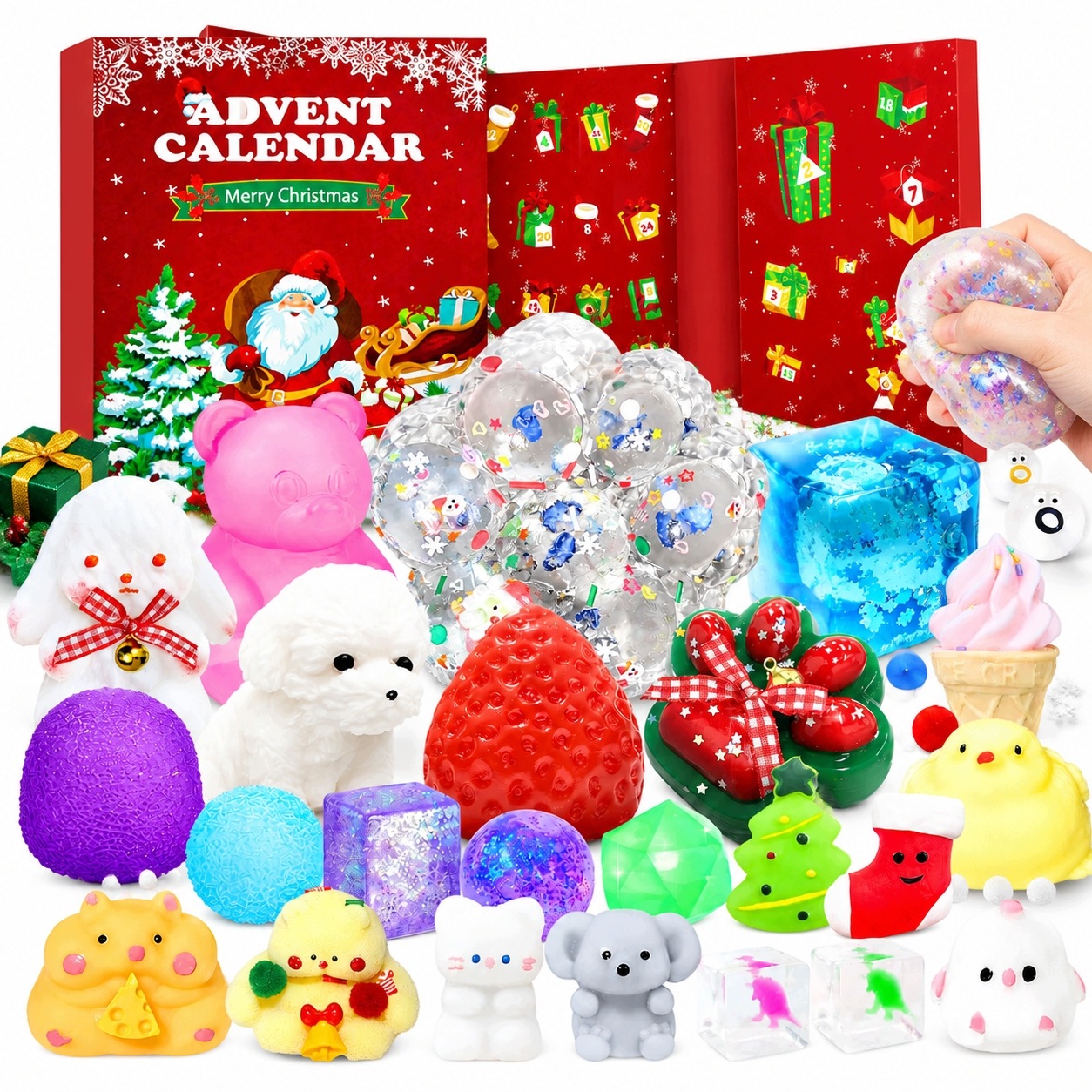 Адвент-календарь Squishy Fidget Box 2026, 24 силиконовые мялки-сюрпризы, от 3 лет